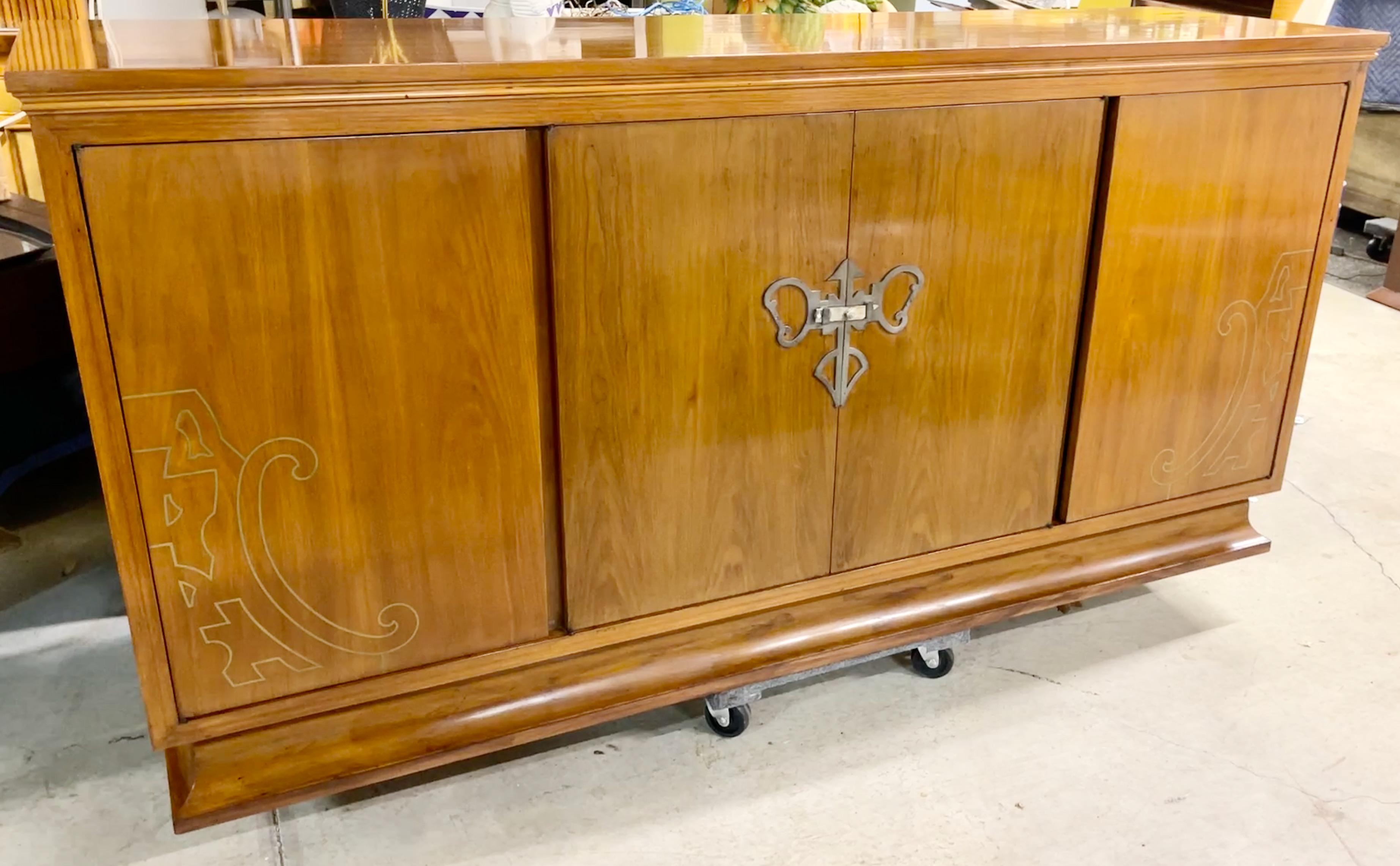 Art Nouveau Style Sideboard with Brass Inlay For Sale 12