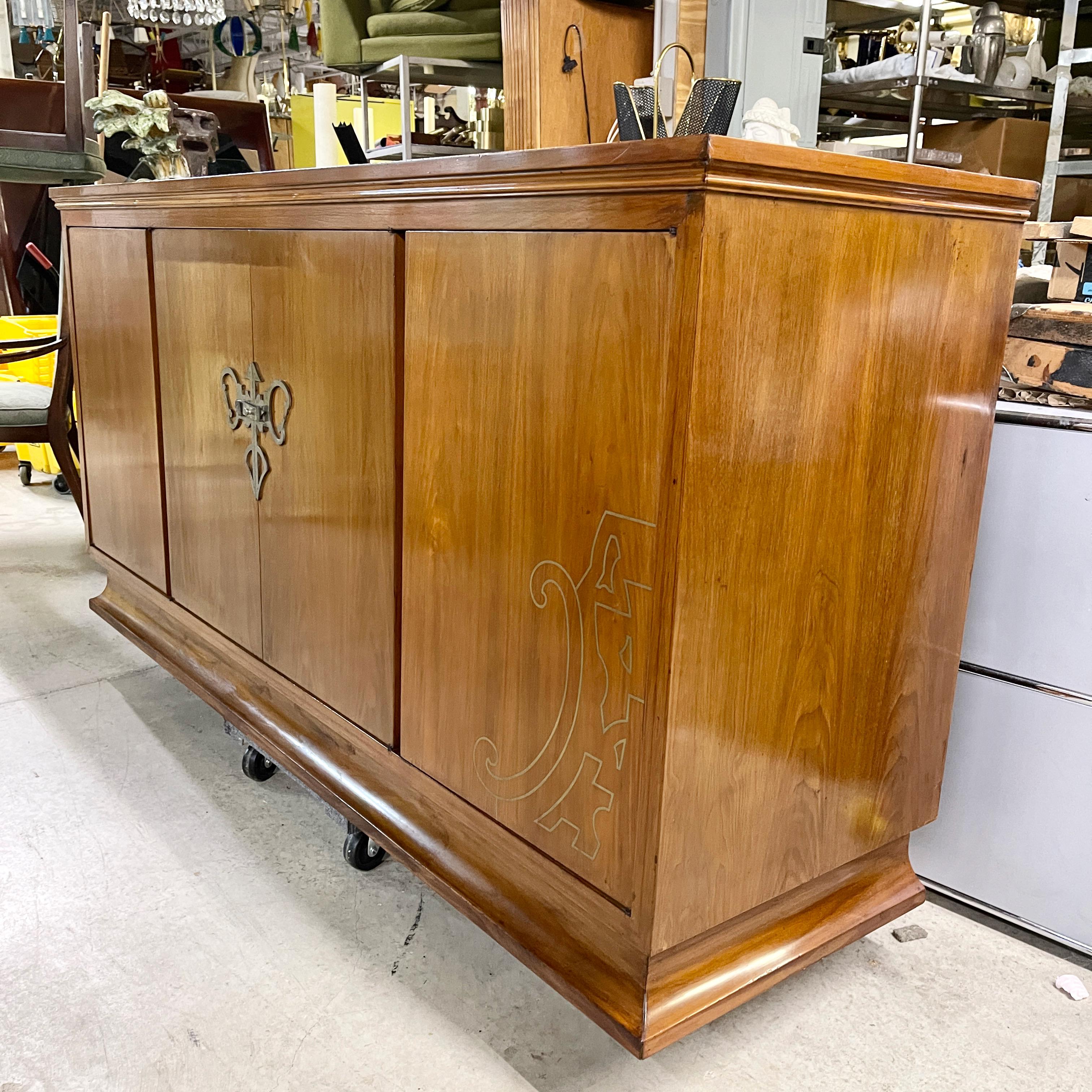 American Art Nouveau Style Sideboard with Brass Inlay For Sale