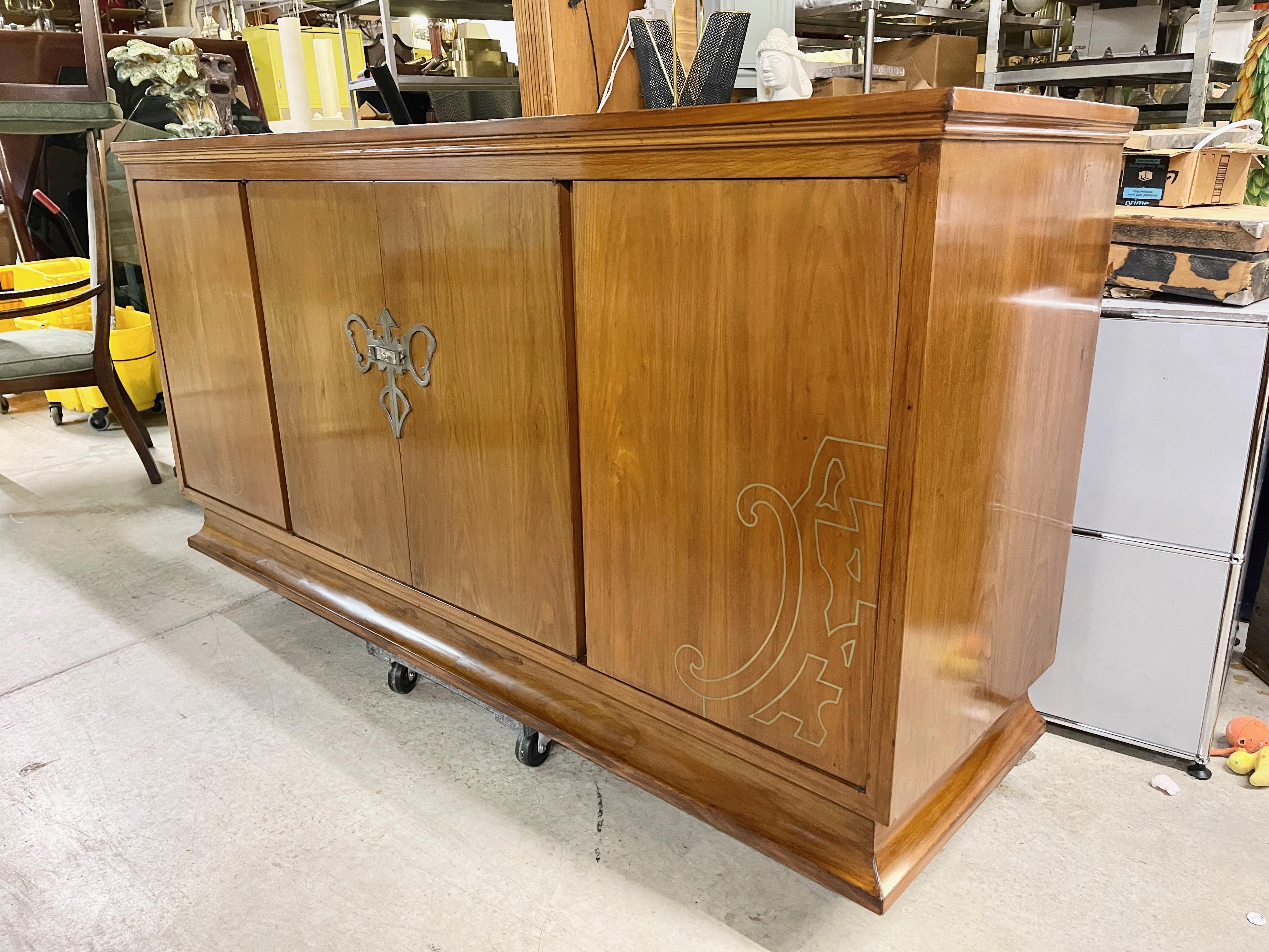 Art Nouveau Style Sideboard with Brass Inlay In Good Condition For Sale In Hanover, MA