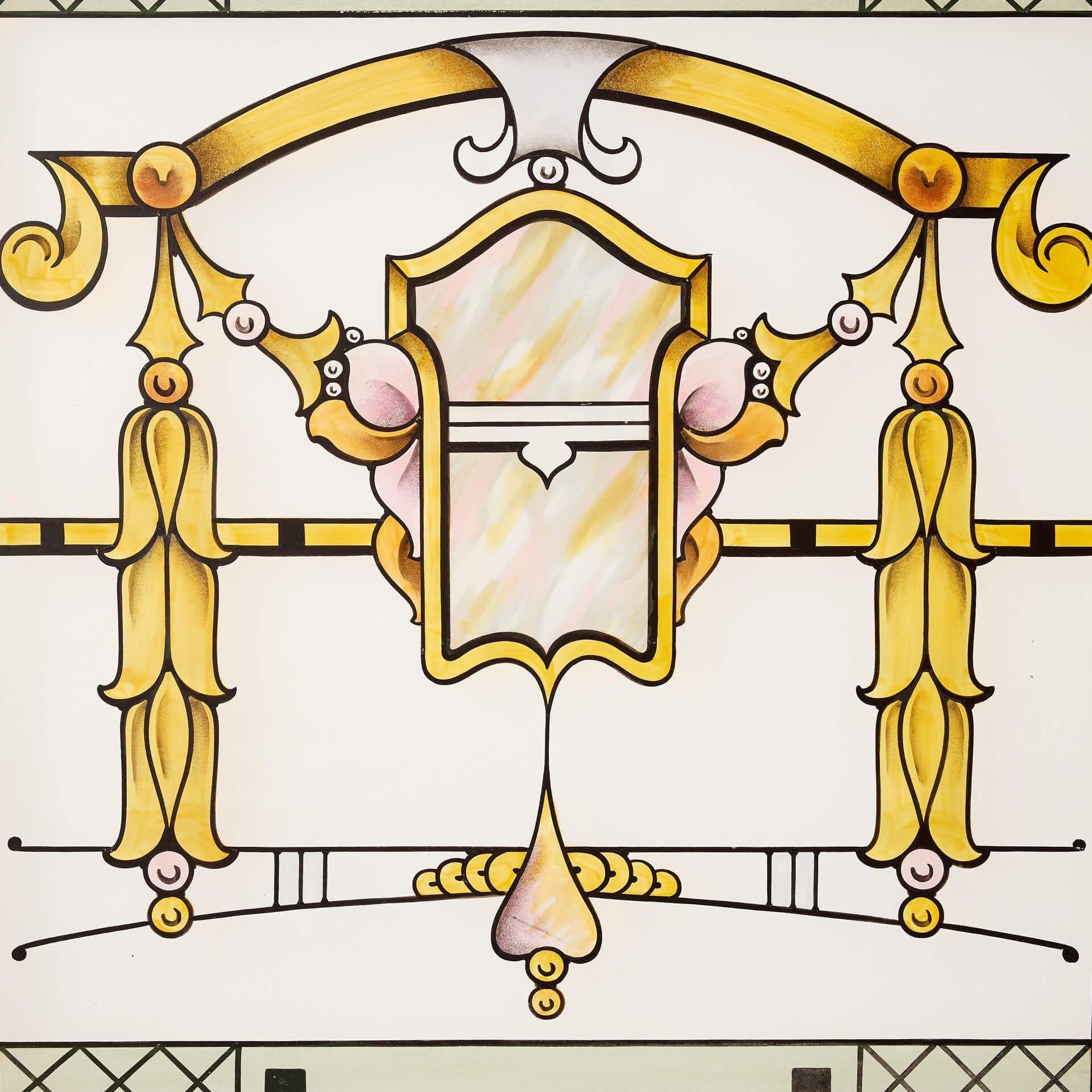 English Art Nouveau Style Stained & Etched Glass Window For Sale