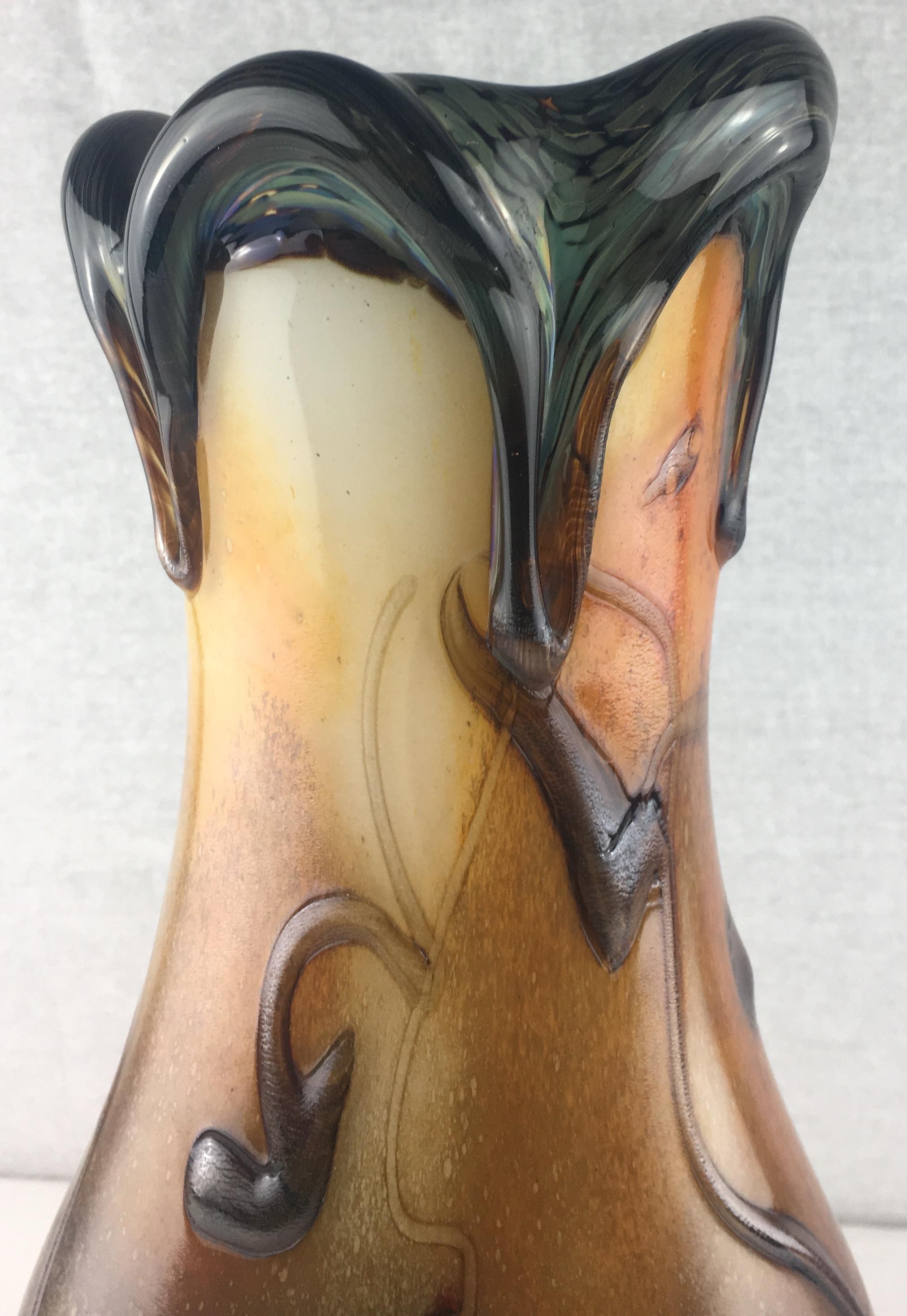 Stunning Art Nouveau style vase by Pascal Guyot and Bernard Aconito for Biot, France. Signed.

This unique art glass vase is handcrafted and hand painted with exquisite details with very vivid colors that would look wonderful in any setting.