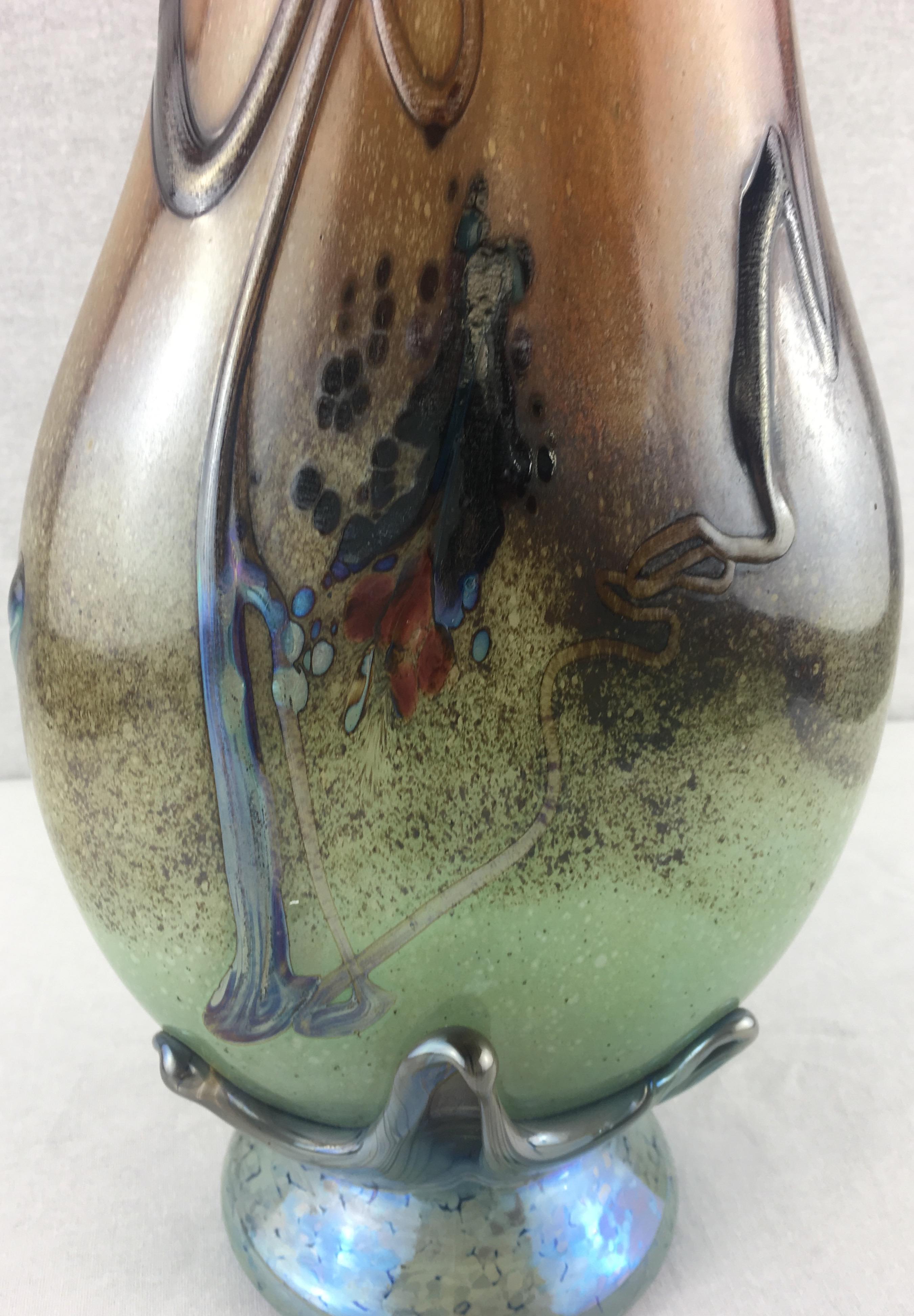 Hand-Painted Art Nouveau Style Vase signed Guyot and Aconito from Biot, France