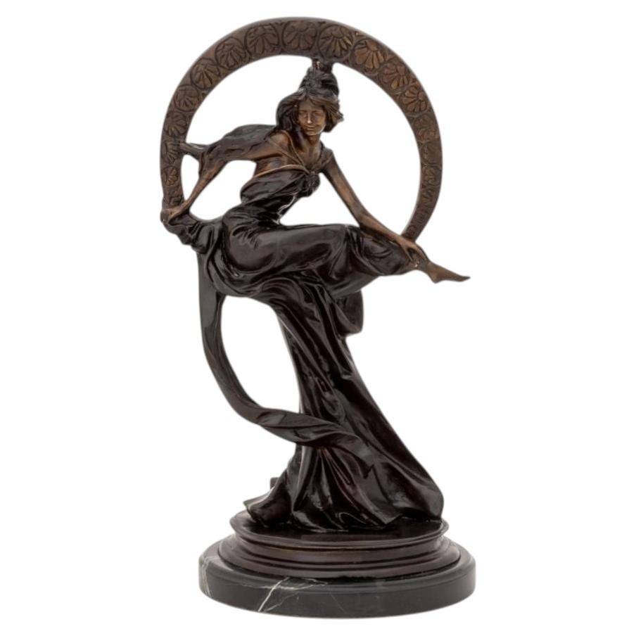 Art Nouveau Style Venus on the Moon Patinated Bronze Sculpture For Sale