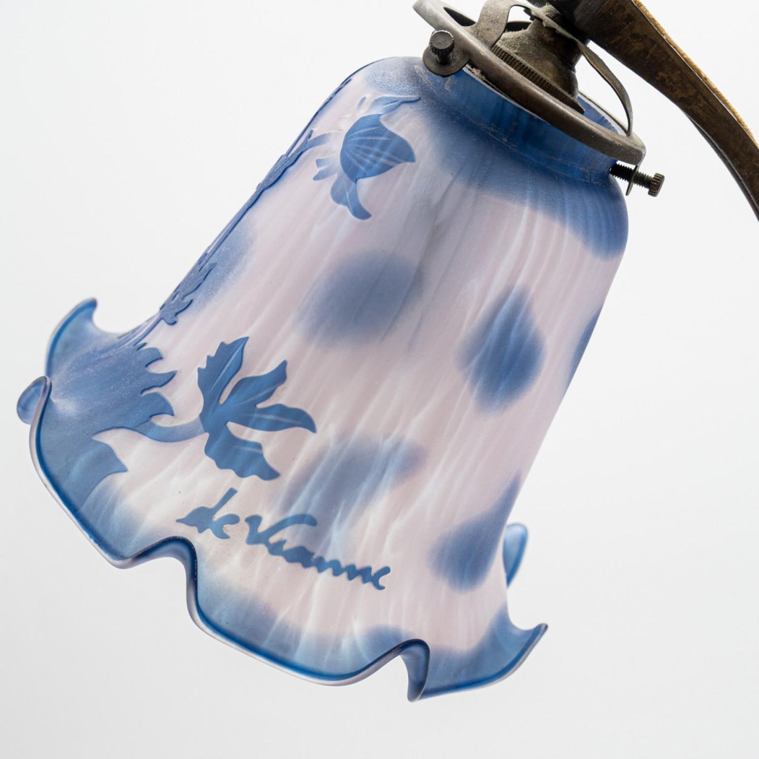 Art Nouveau Style Vianne Table Lamp Blue Glass, France For Sale 7