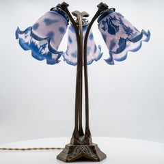 Art Nouveau Style Vianne Table Lamp Blue Glass, France