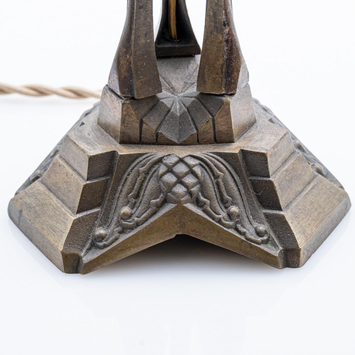 Hand-Crafted Art Nouveau Style Vianne Table Lamp Blue Glass, France For Sale