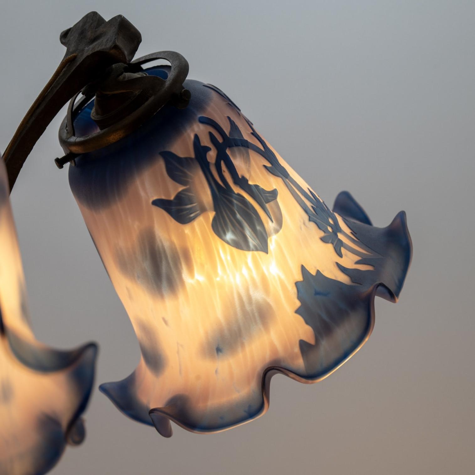 Art Nouveau Style Vianne Table Lamp Blue Glass, France in vendita 1