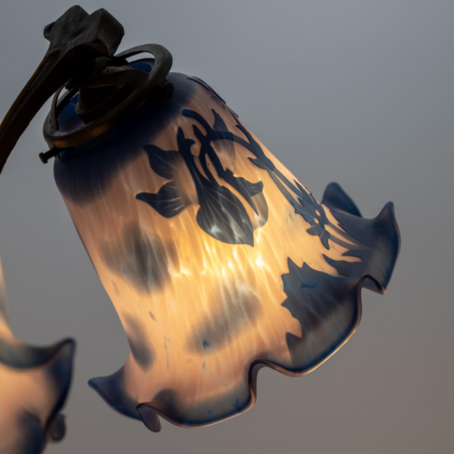 Art Nouveau Style Vianne Table Lamp Blue Glass, France For Sale 2