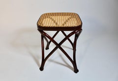 Art Nouveau Style Vintage Brown Beech Woven Cane Stool August Thonet 1870 - 1880
