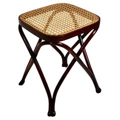Art Nouveau Style Vintage Brown Beech Woven Cane Stool August Thonet 1870 - 1880