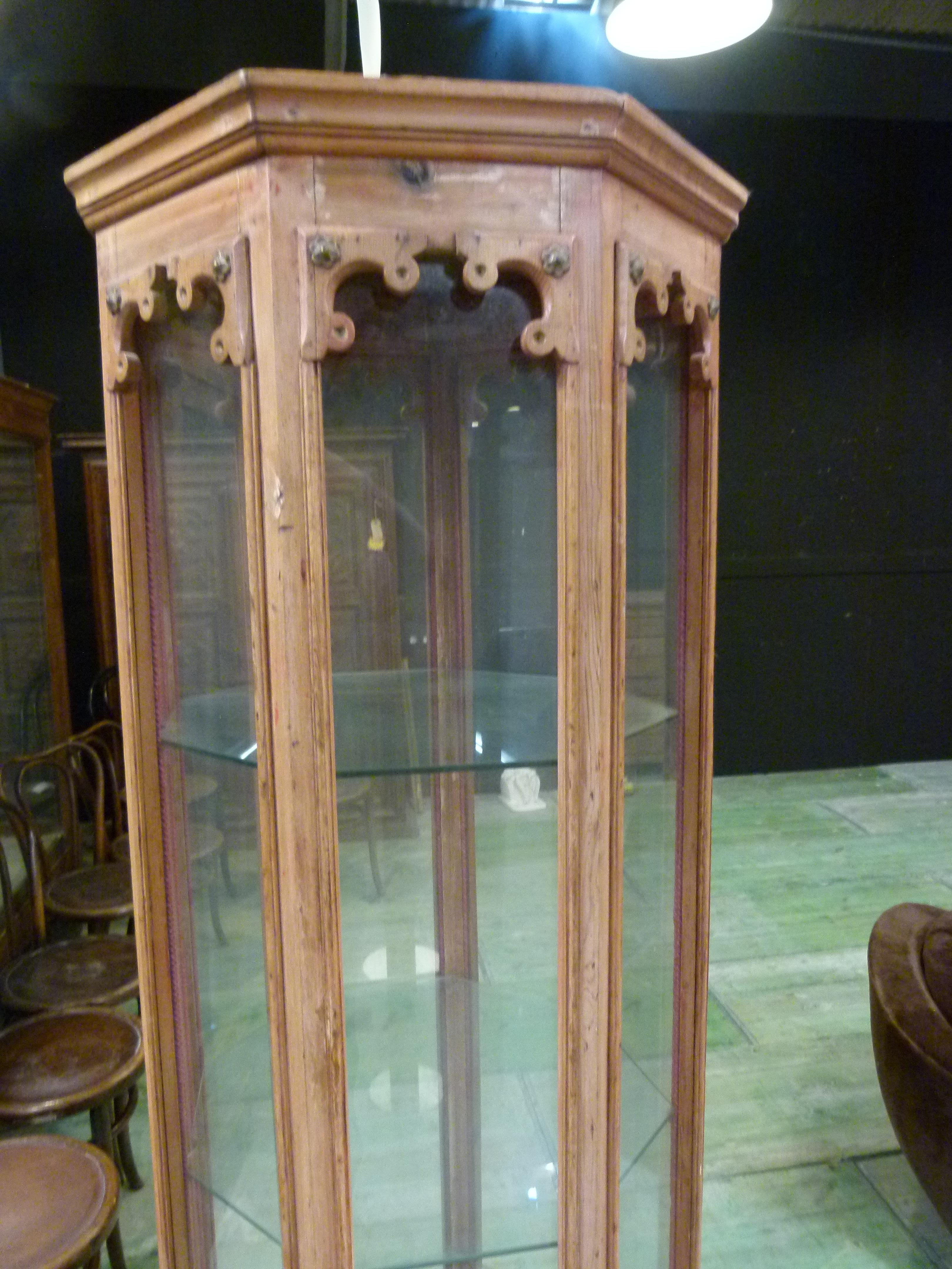 Spanish Art Nouveau Style Vitrine-Display-Cabinet in Hexagonal Shape