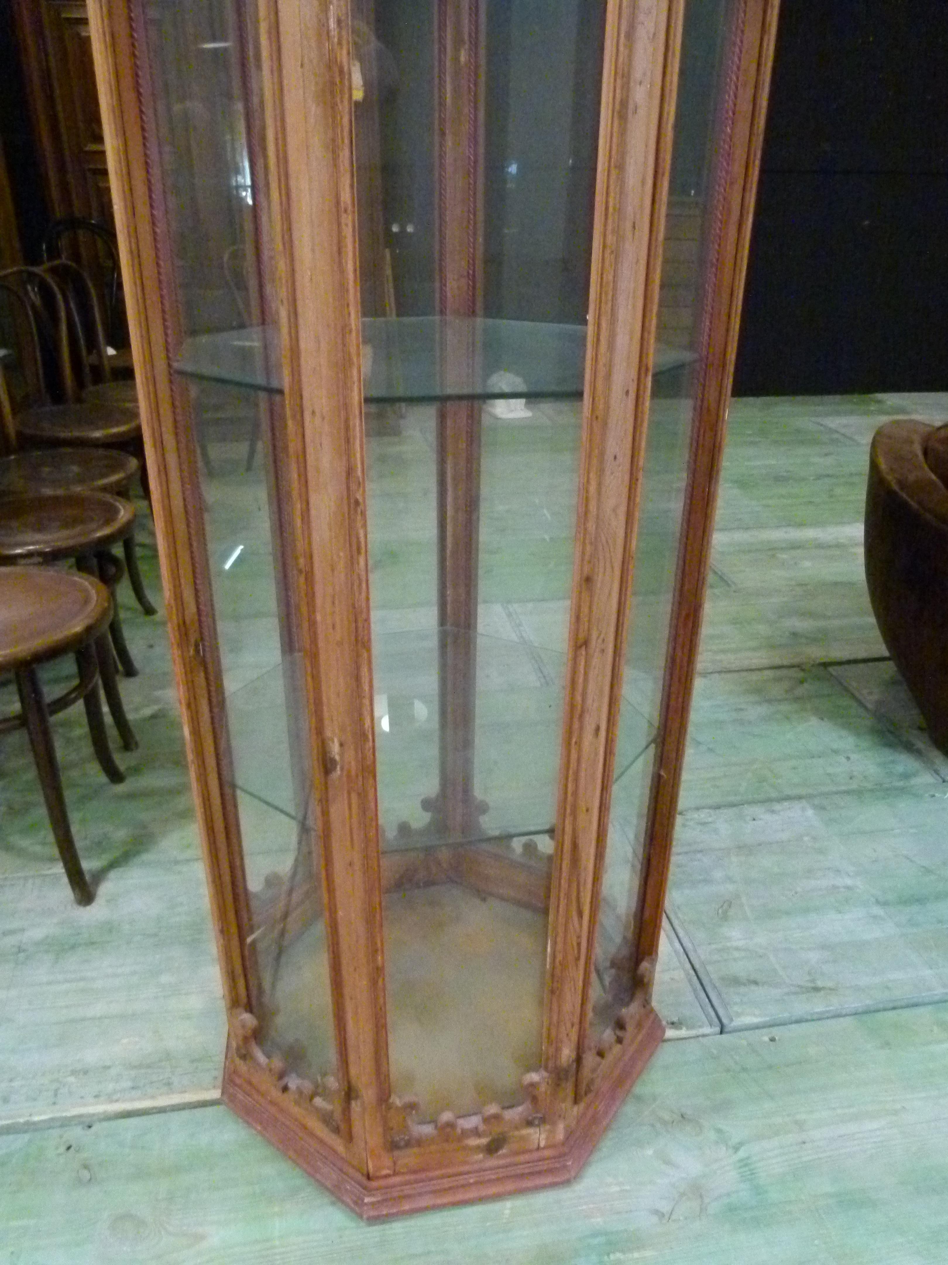 Hand-Carved Art Nouveau Style Vitrine-Display-Cabinet in Hexagonal Shape
