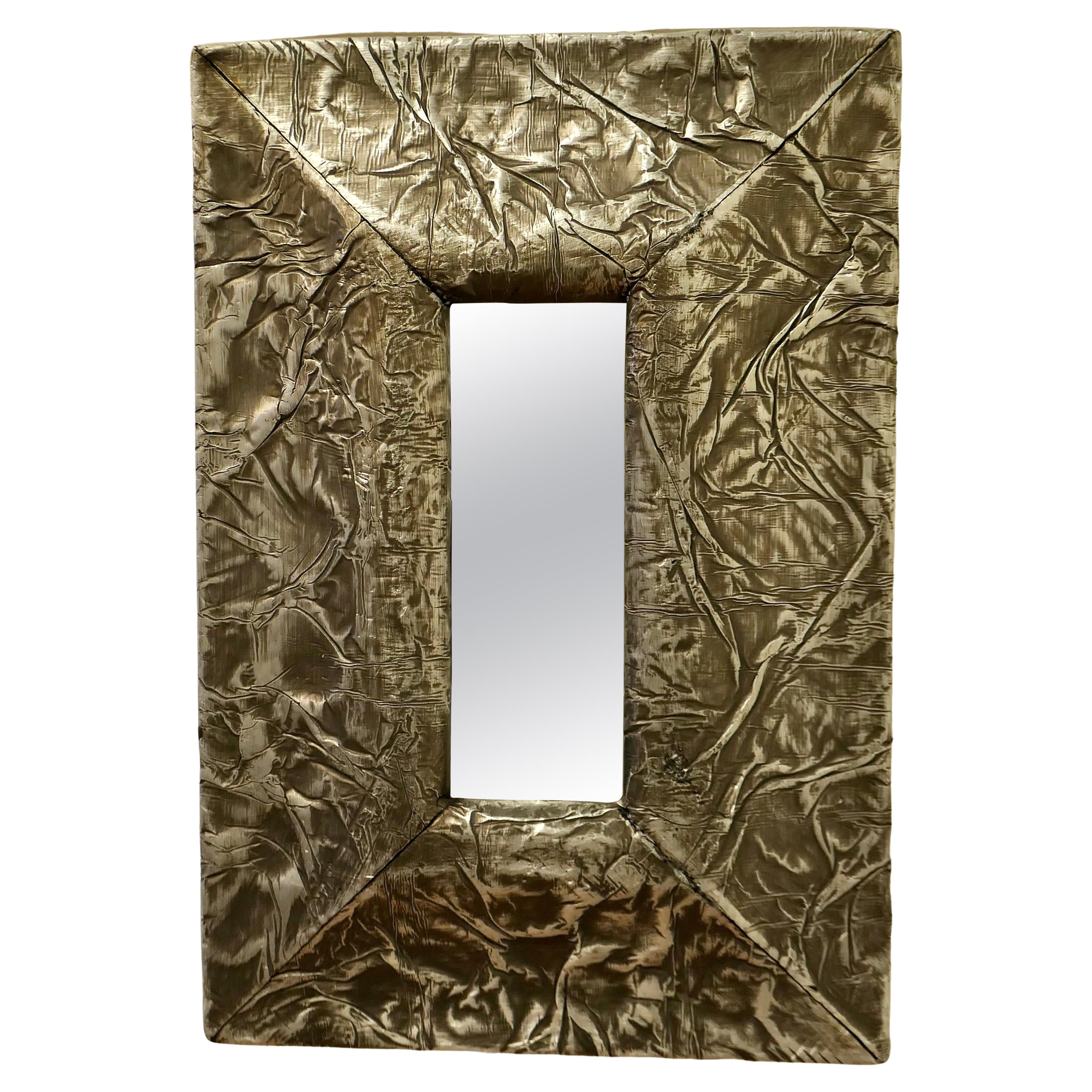 Art Nouveau Style Wall Mirror, Made in Hand Beaten Metal