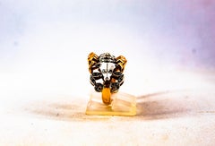 Art Nouveau Style White Black Diamond Tsavorite Ruby Yellow Gold "Scorpion" Ring