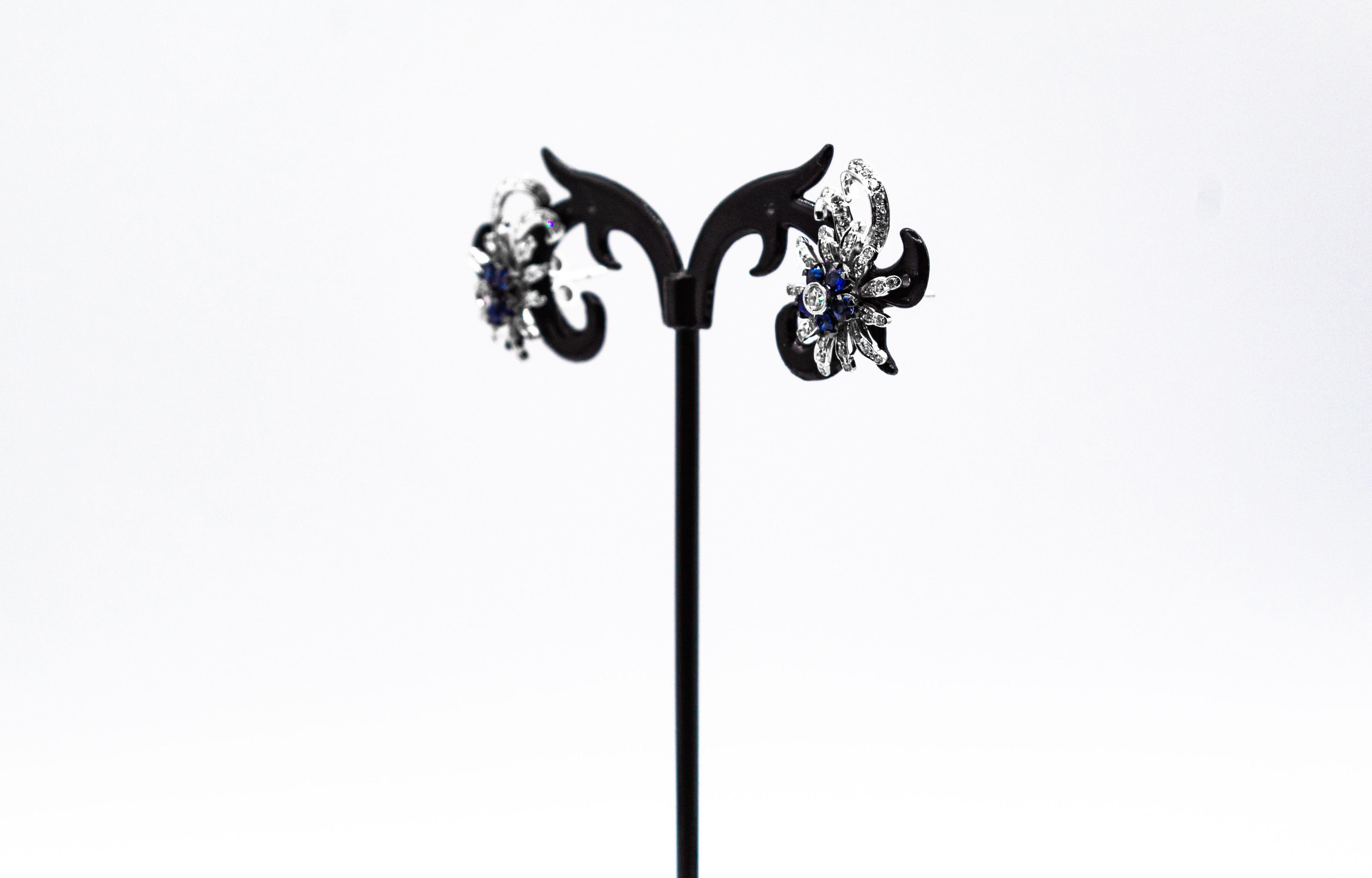 Jugendstil Weißer Brillantschliff Diamant Blauer Saphir Weißgold Ohrringe im Angebot 5