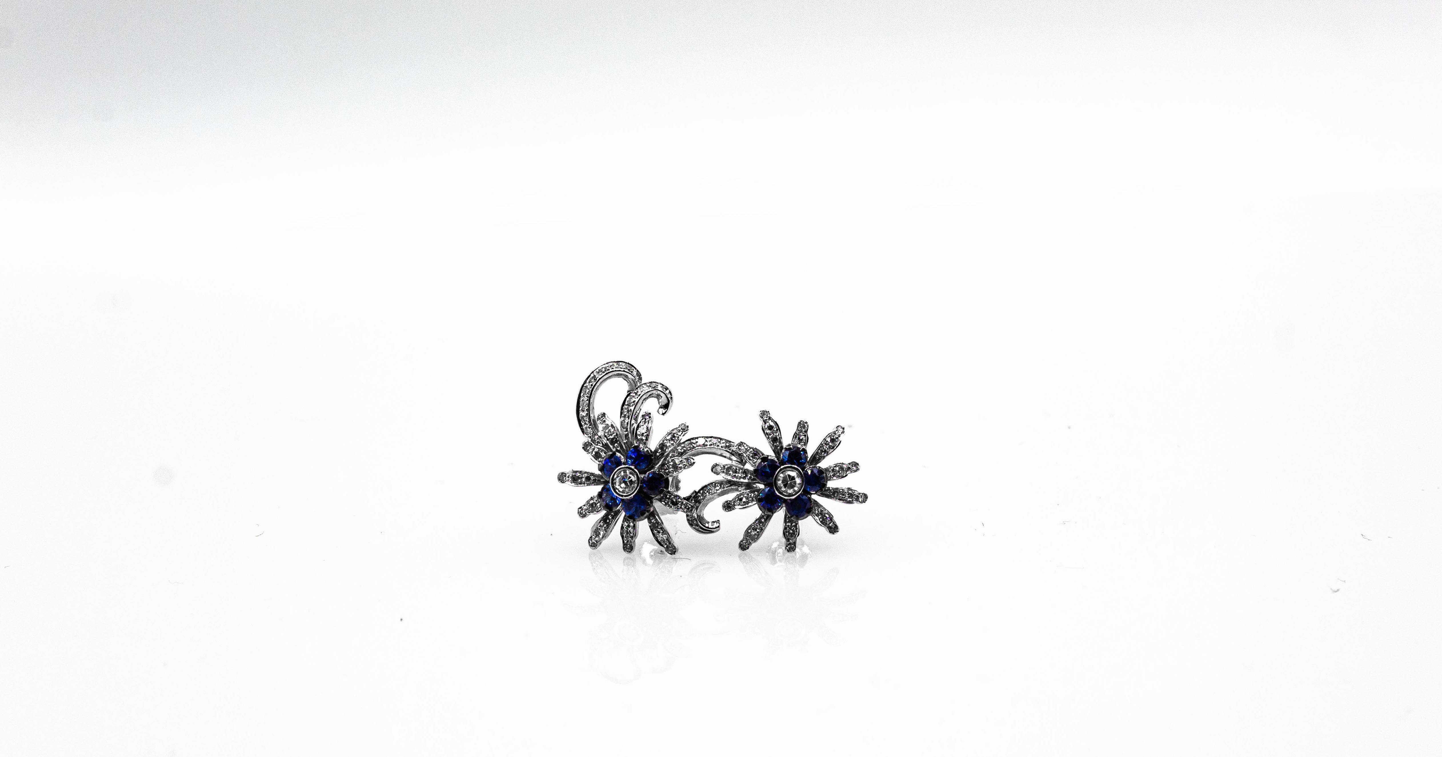 Jugendstil Weißer Brillantschliff Diamant Blauer Saphir Weißgold Ohrringe im Angebot 10