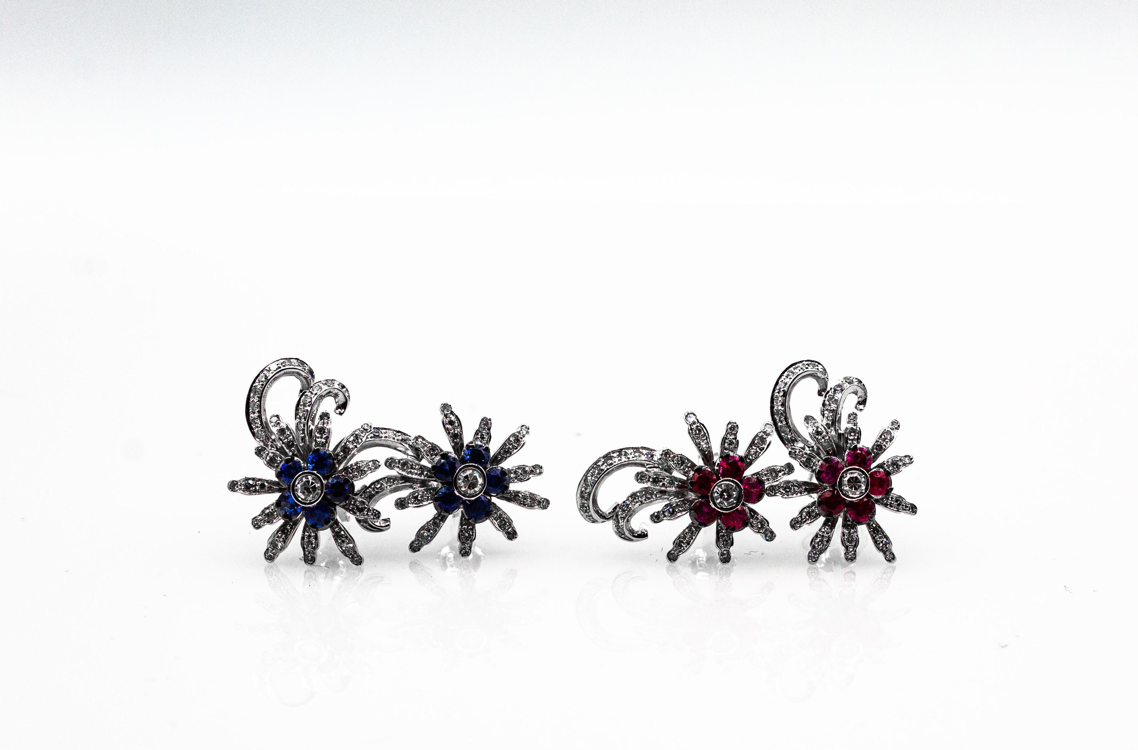 Jugendstil Weißer Brillantschliff Diamant Blauer Saphir Weißgold Ohrringe im Angebot 11