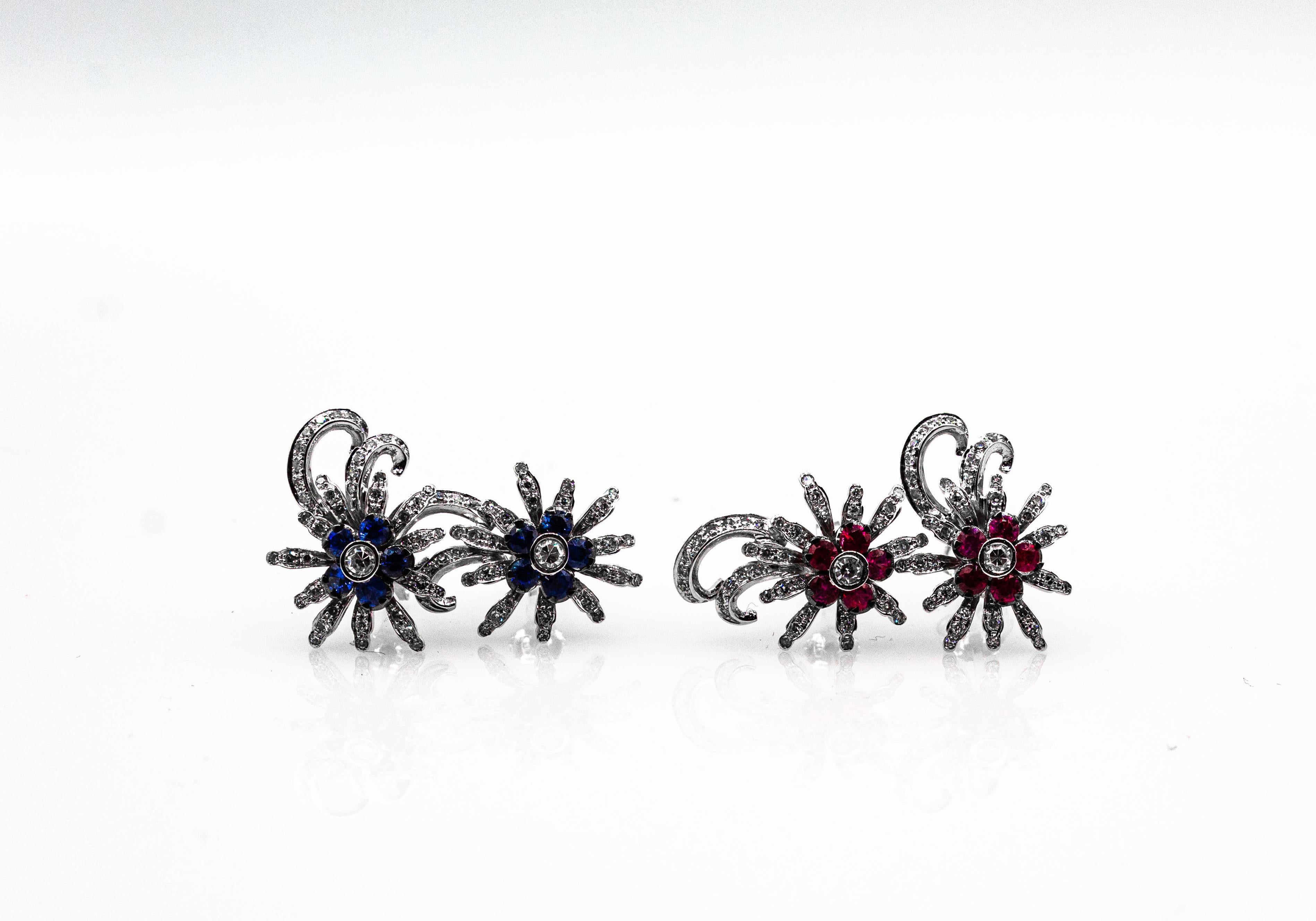 Jugendstil Weißer Brillantschliff Diamant Blauer Saphir Weißgold Ohrringe im Angebot 12