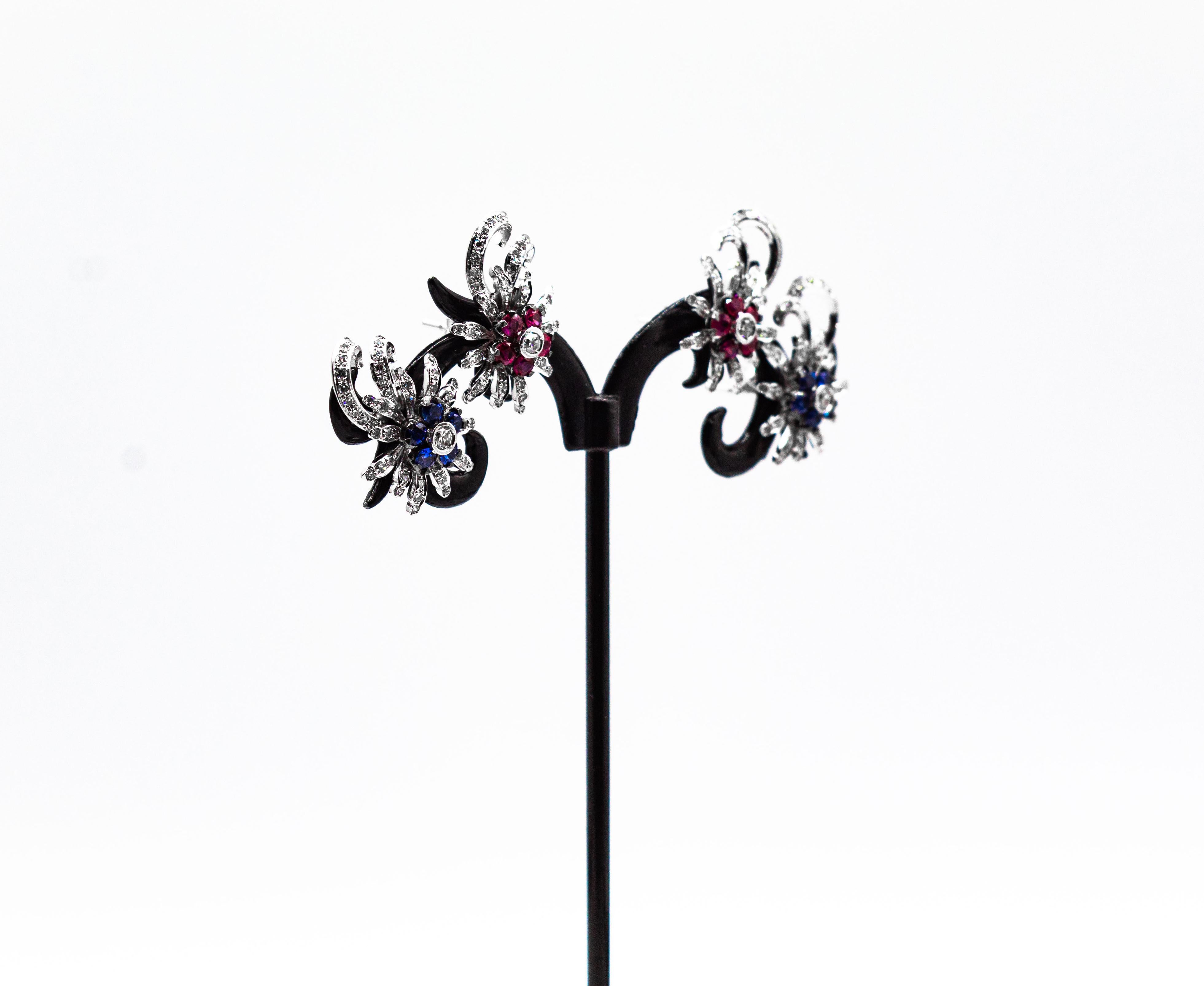 Jugendstil Weißer Brillantschliff Diamant Blauer Saphir Weißgold Ohrringe für Damen oder Herren im Angebot