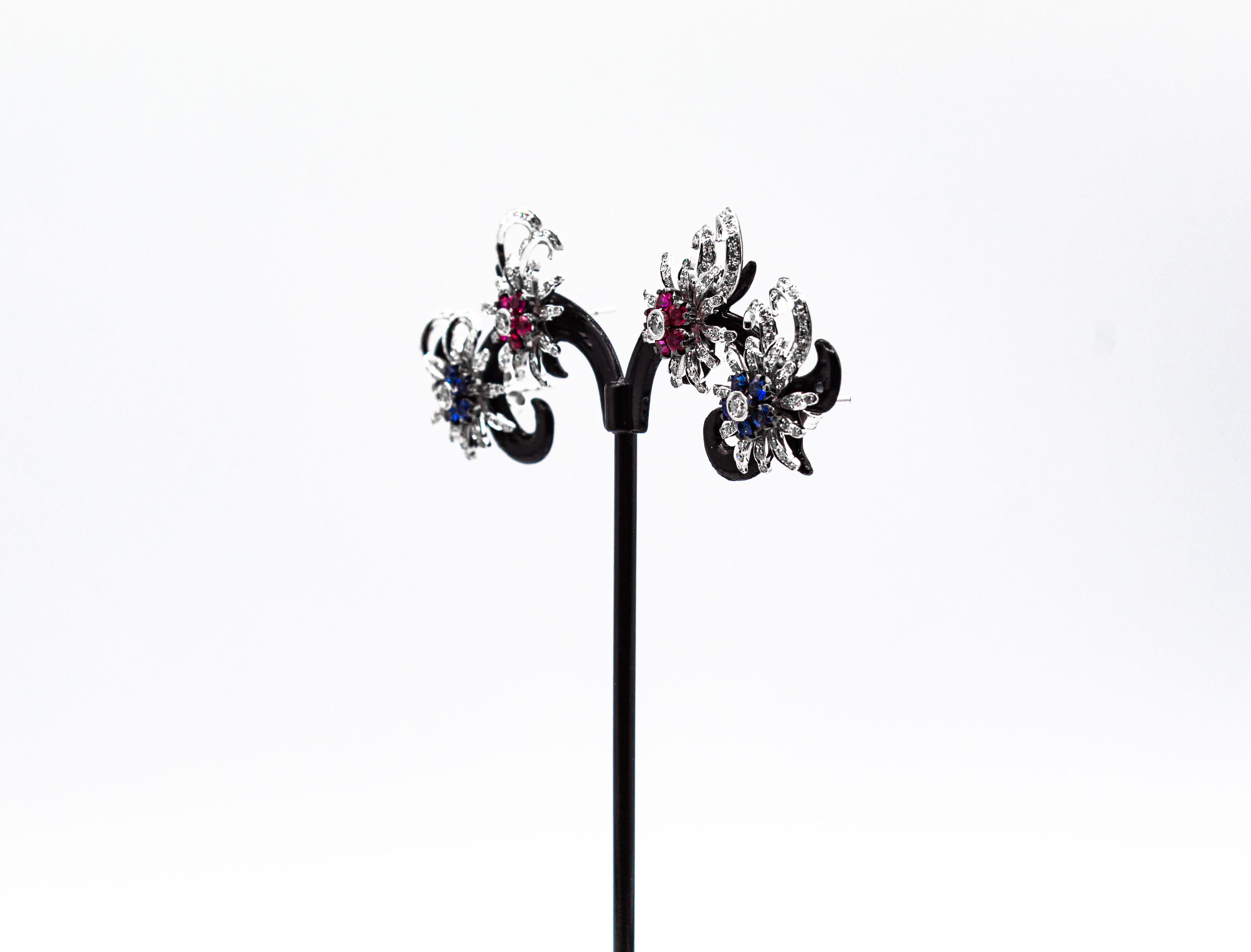 Jugendstil Weißer Brillantschliff Diamant Blauer Saphir Weißgold Ohrringe im Angebot 1