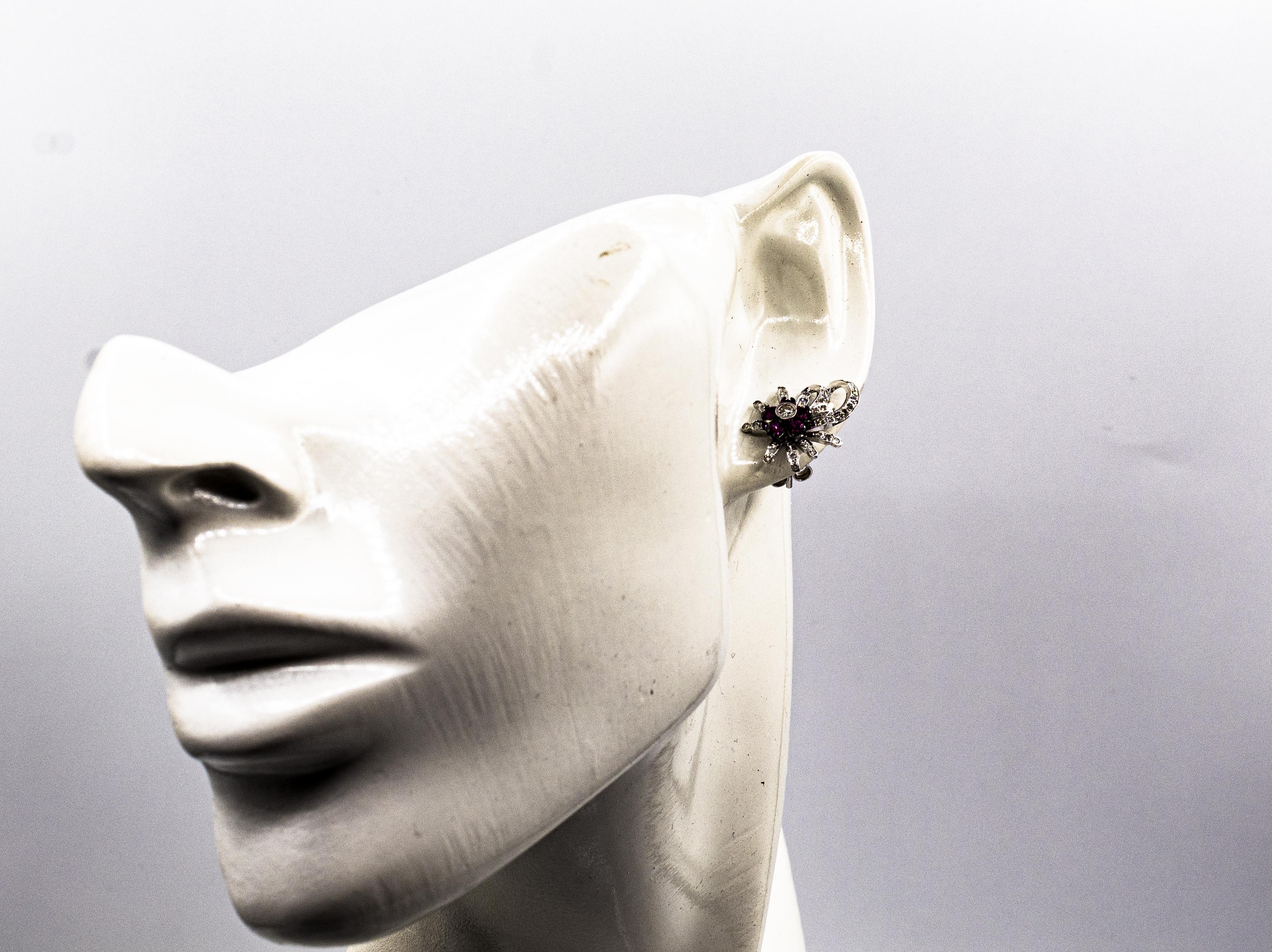 Art Nouveau Style White Brilliant Cut Diamond Ruby White Gold Stud Earrings For Sale 10