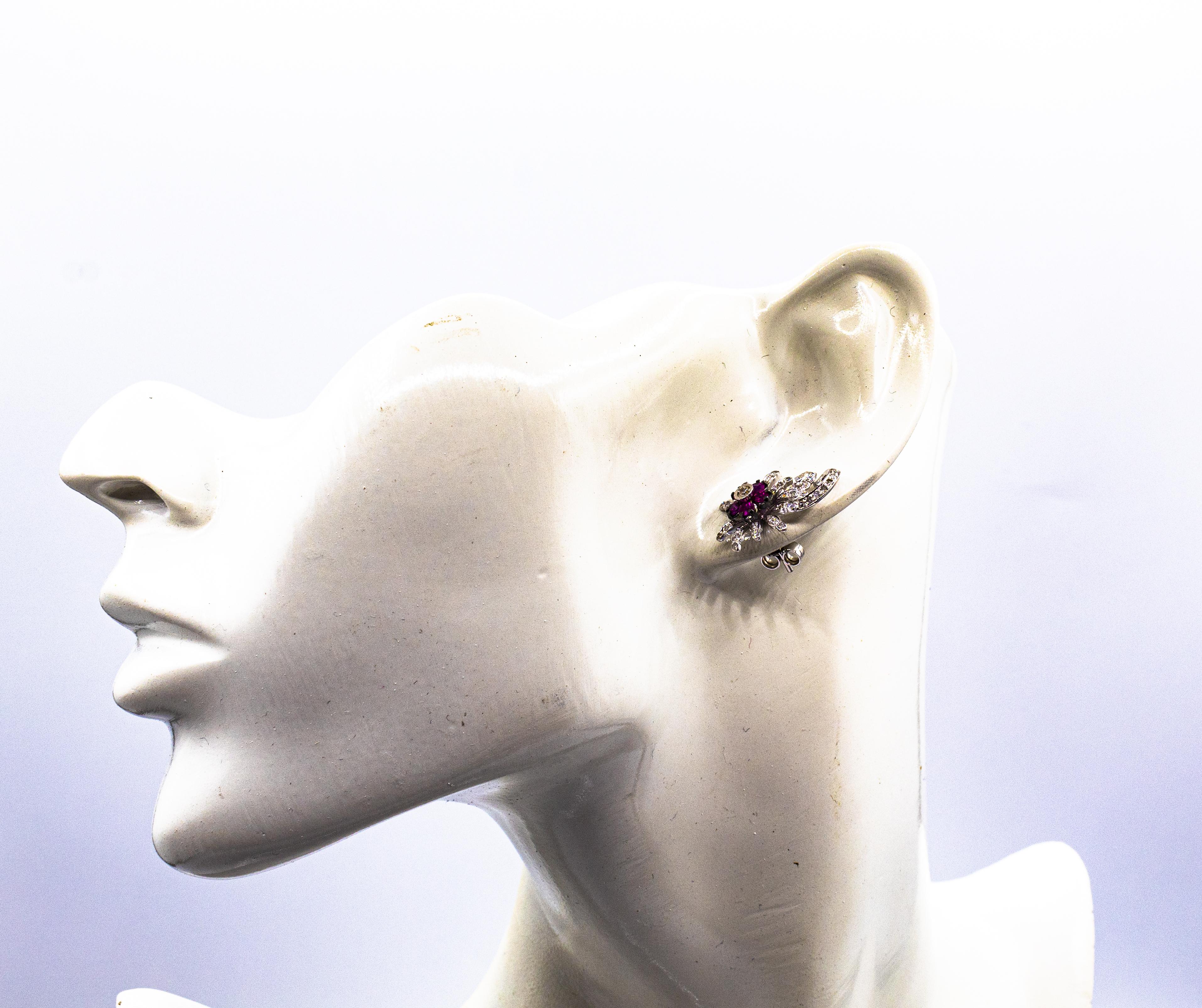 Art Nouveau Style White Brilliant Cut Diamond Ruby White Gold Stud Earrings For Sale 11