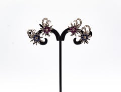 Art Nouveau Style White Brilliant Cut Diamond Ruby White Gold Stud Earrings