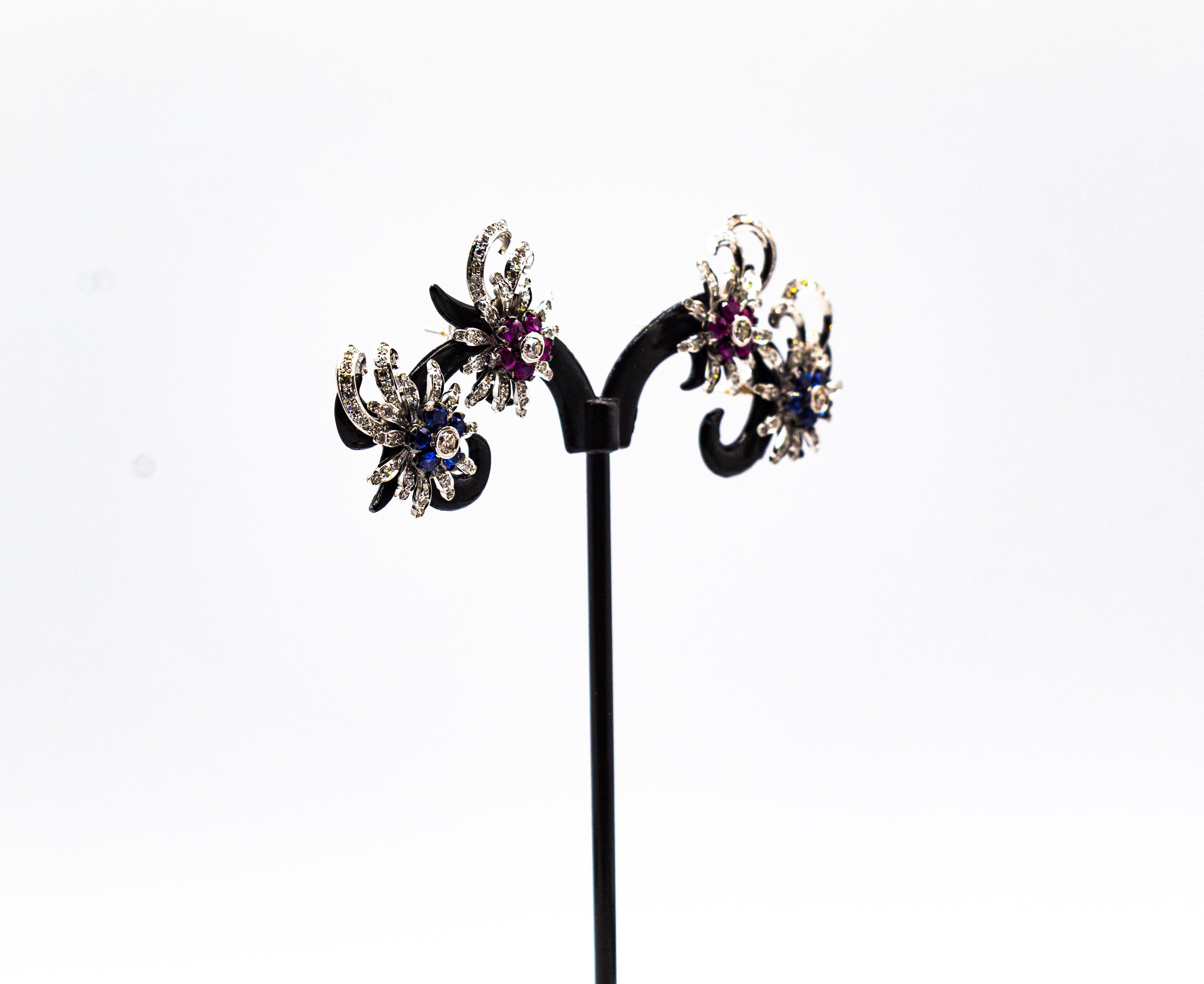 Women's or Men's Art Nouveau Style White Brilliant Cut Diamond Ruby White Gold Stud Earrings For Sale