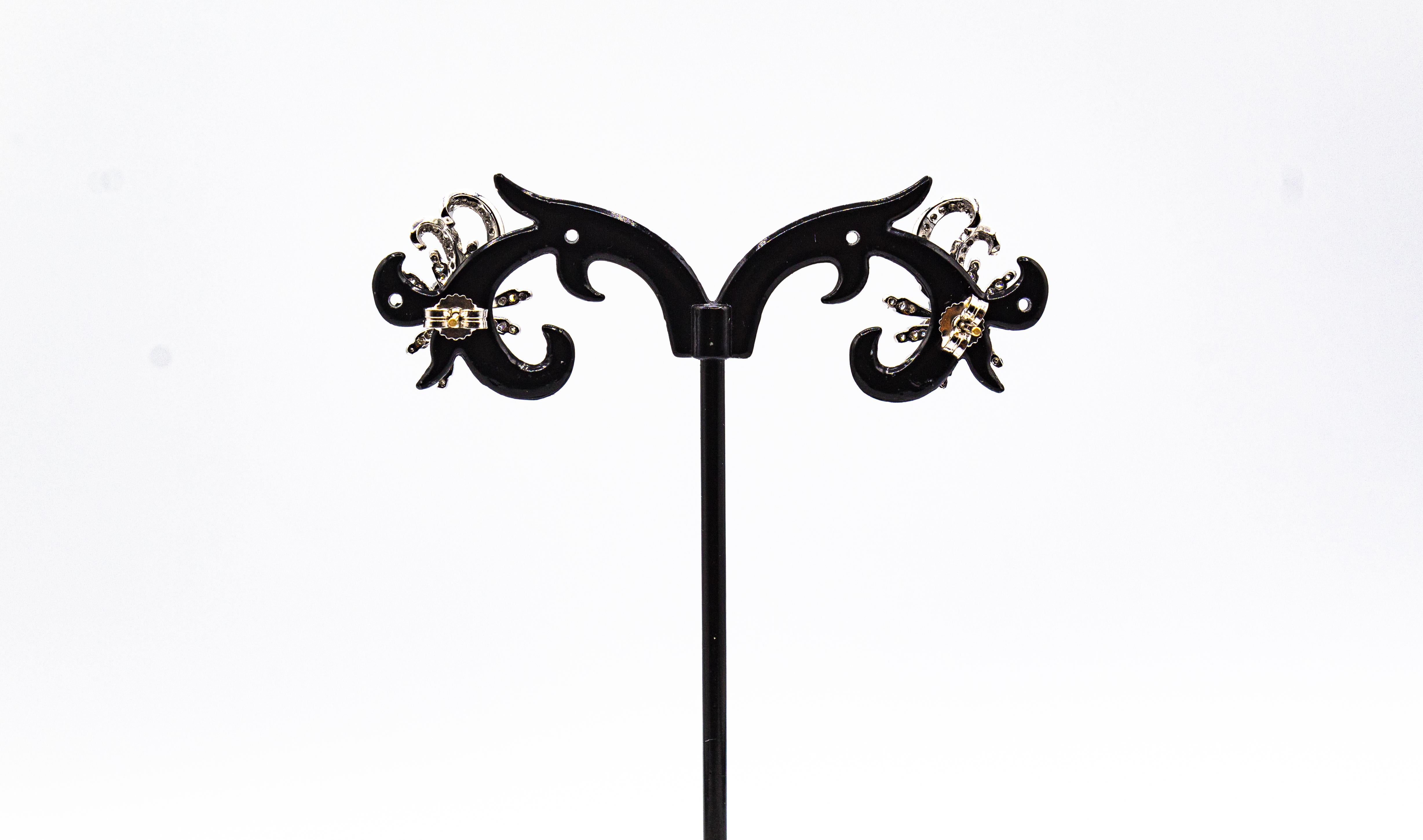 Clous d'oreilles en or blanc plaqué zircon blanc taille brillant de style Art nouveau en vente 6