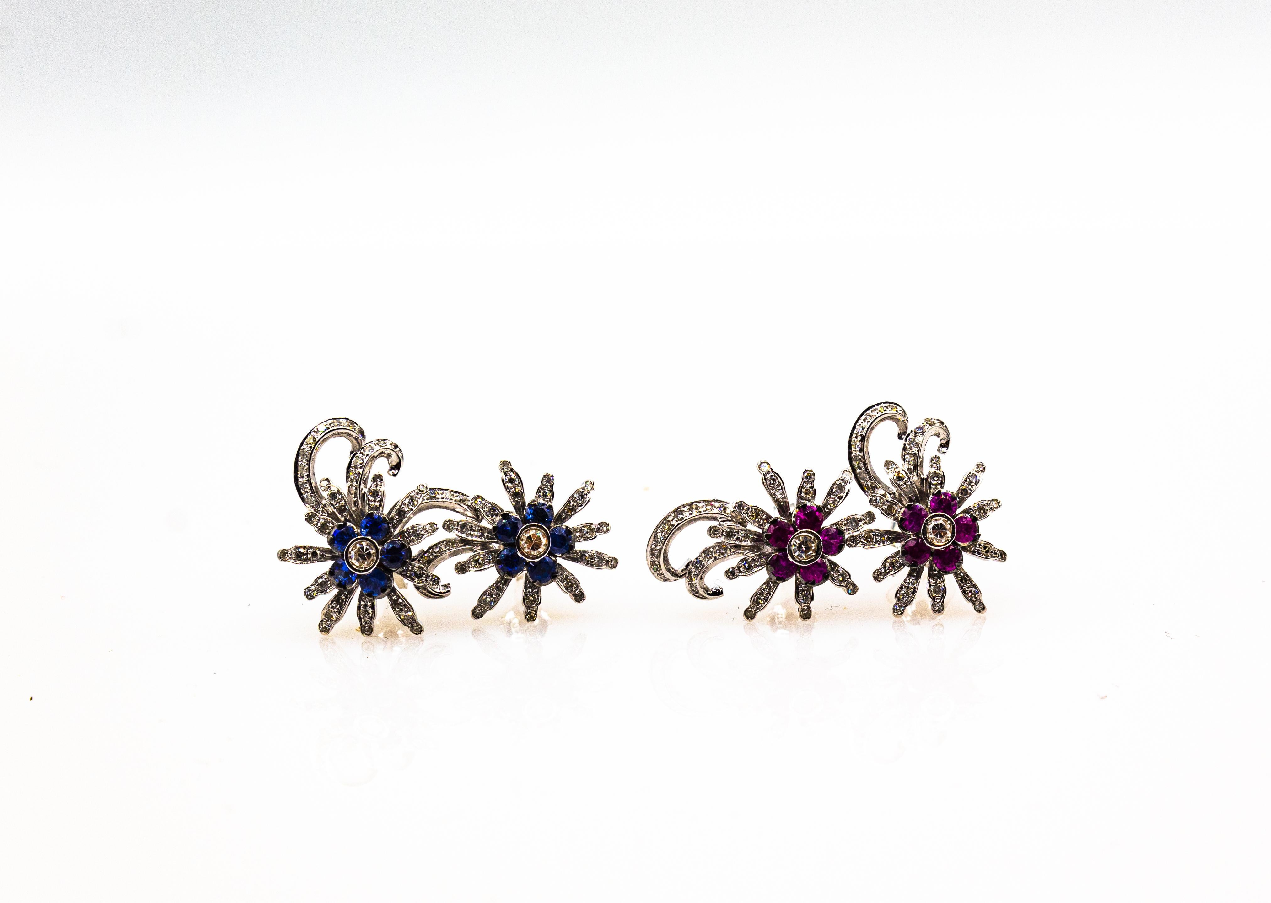 Boucles d'oreilles en or blanc avec plaque de zircon et de rubis de style Art Nouveau en vente 1