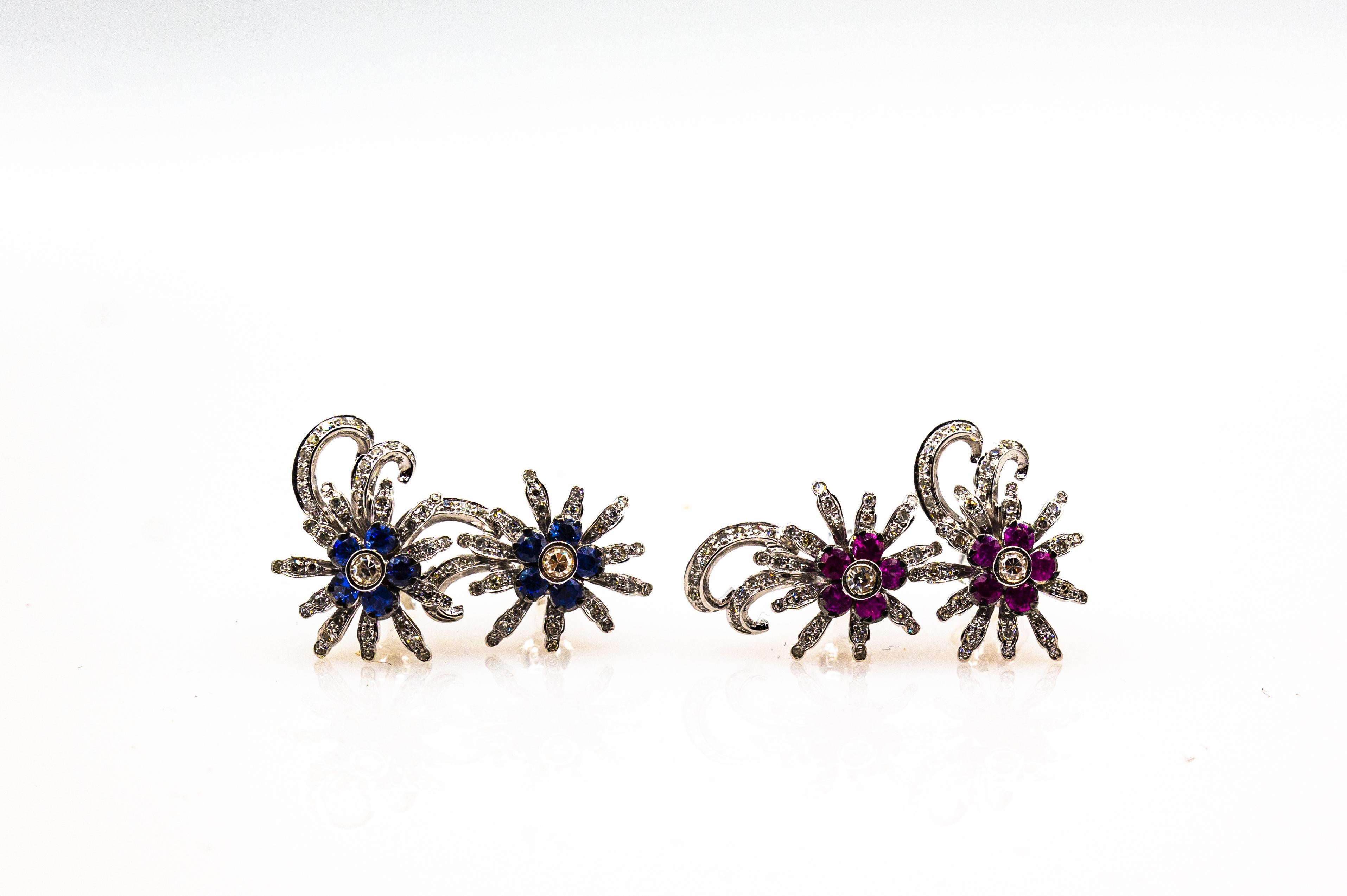 Boucles d'oreilles en or blanc avec plaque de zircon et de rubis de style Art Nouveau en vente 2