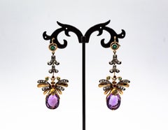 Jugendstil Weißer Diamant Amethyst Smaragd Rubin Gelbgold Tropfenohrringe