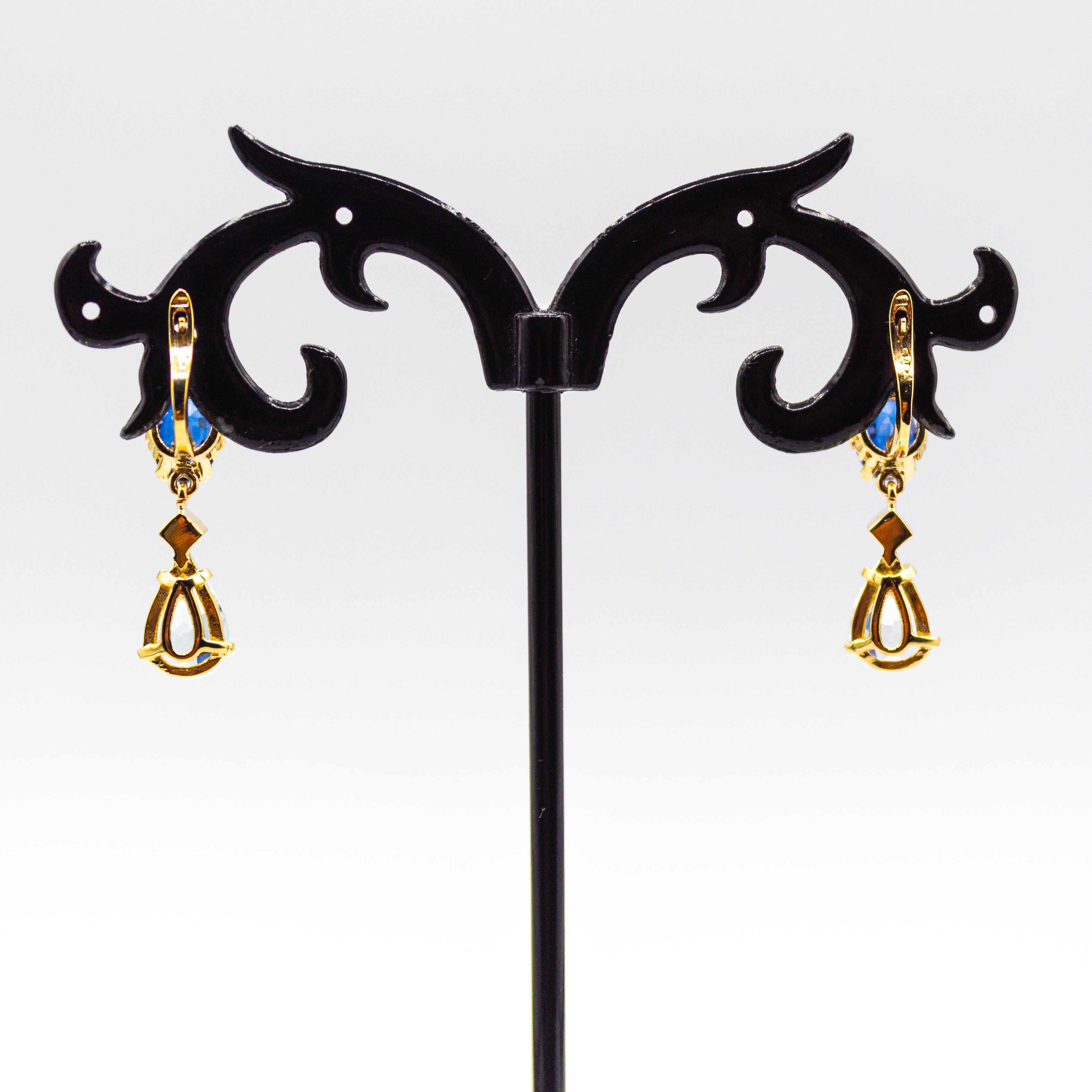 Pendientes de Oro Amarillo Estilo Art Nouveau Diamante Blanco Zafiro Azul Aguamarina en Nuevo estado para la venta en Naples, IT