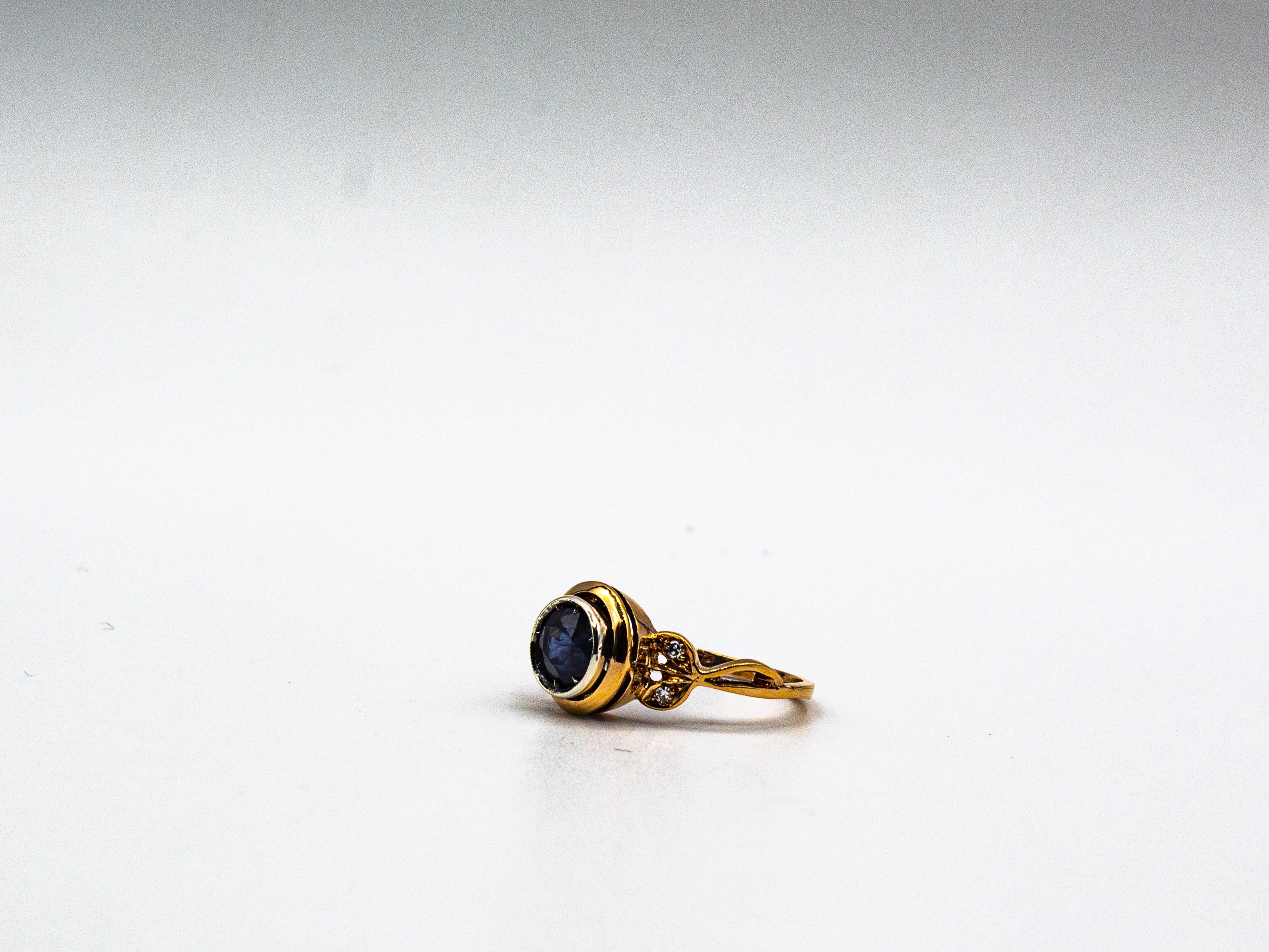 Art Nouveau Style White Diamond Blue Sapphire Ruby Yellow Gold Cocktail Ring For Sale 4