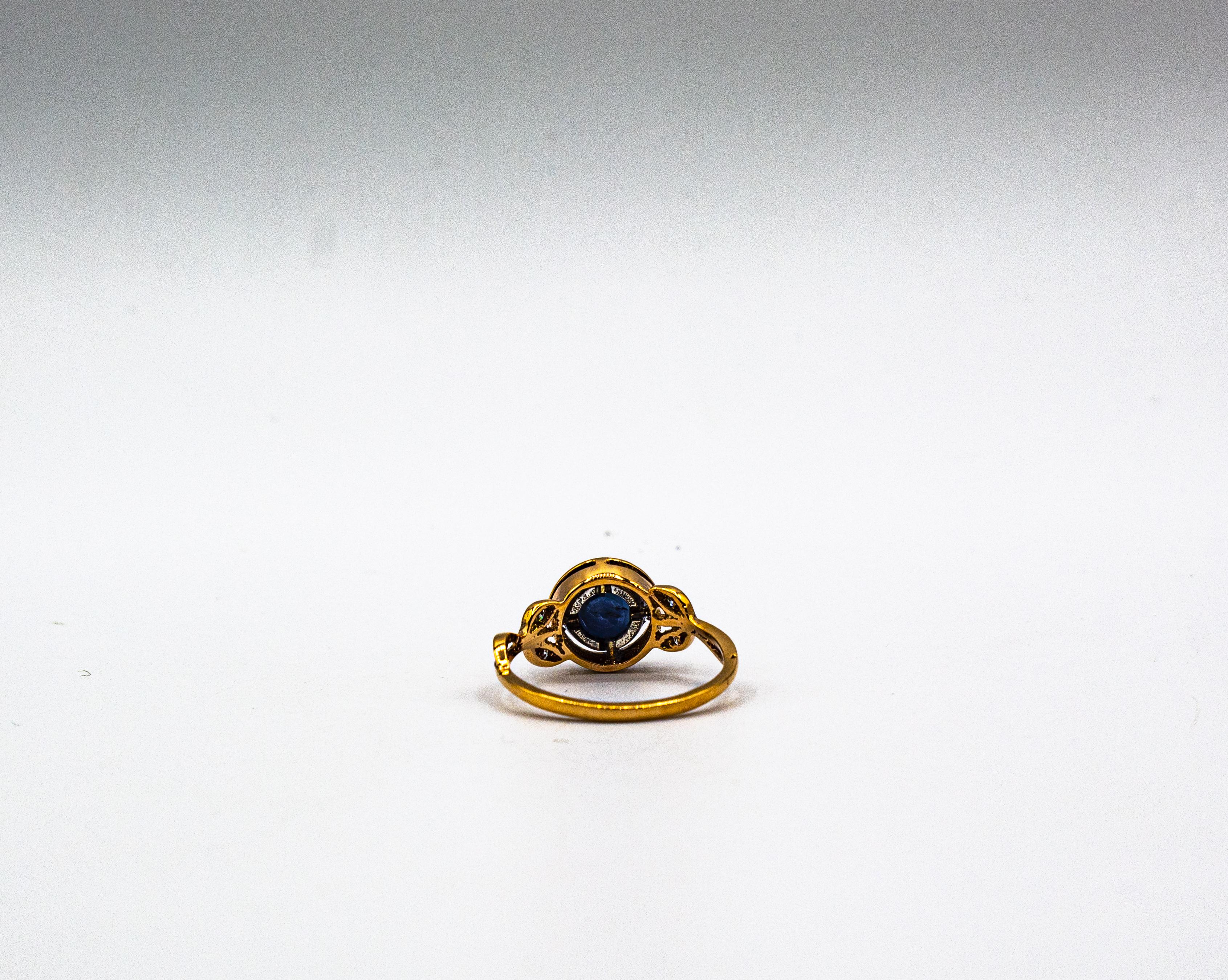 Bague de cocktail en or jaune, diamant blanc, saphir bleu et rubis, de style Art Nouveau en vente 5