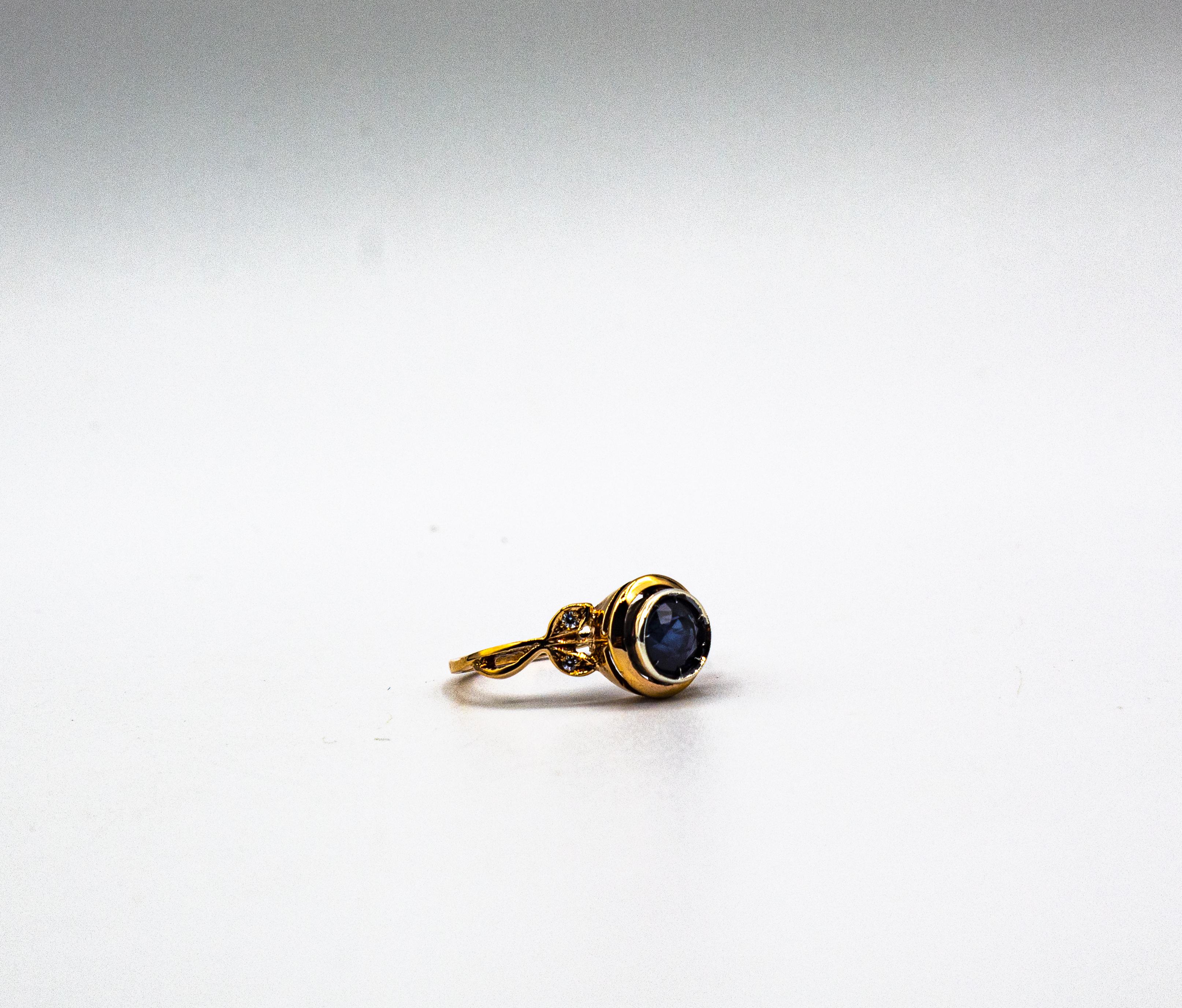 Art Nouveau Style White Diamond Blue Sapphire Ruby Yellow Gold Cocktail Ring 6