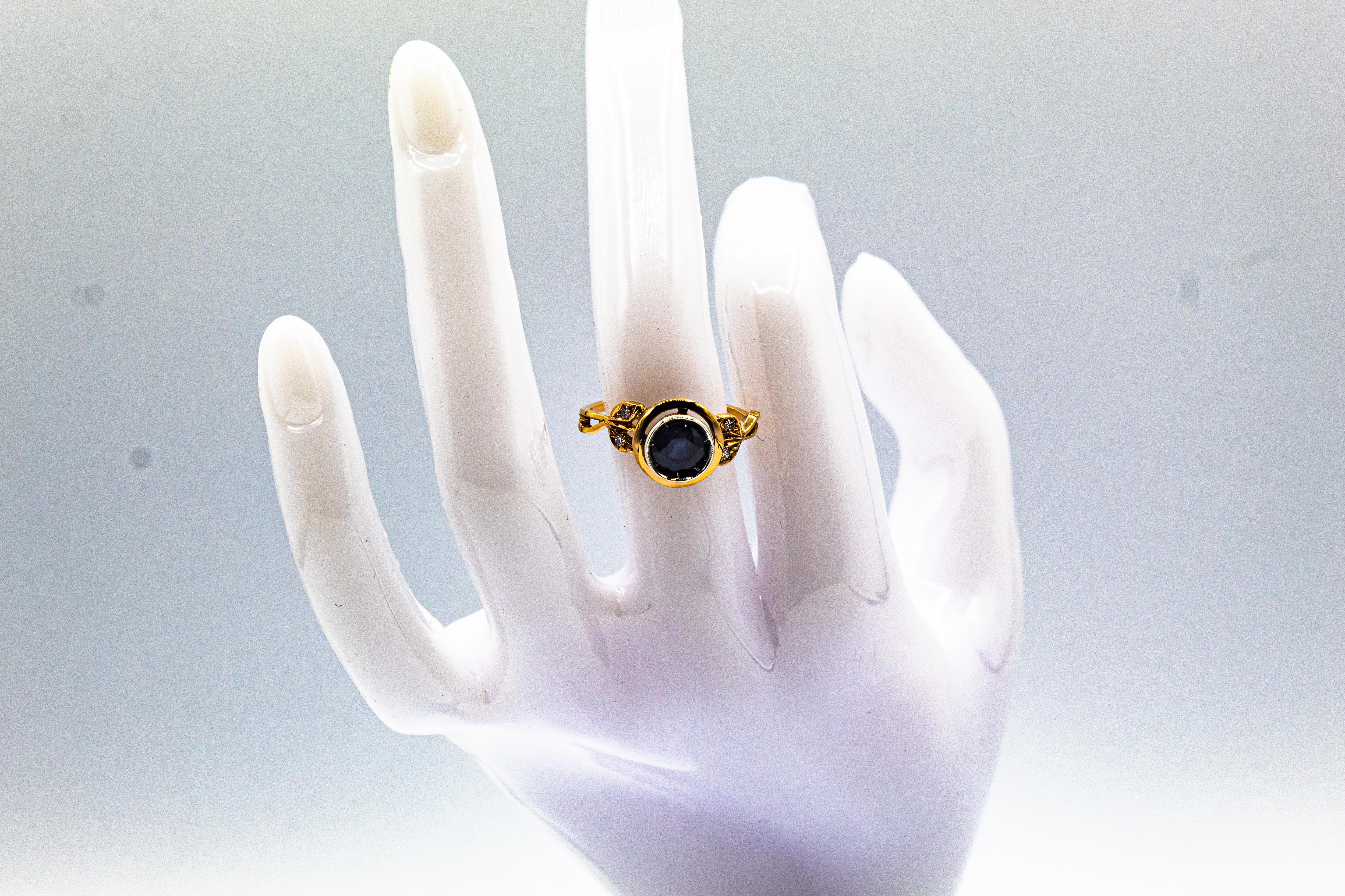 Art Nouveau Style White Diamond Blue Sapphire Ruby Yellow Gold Cocktail Ring 7