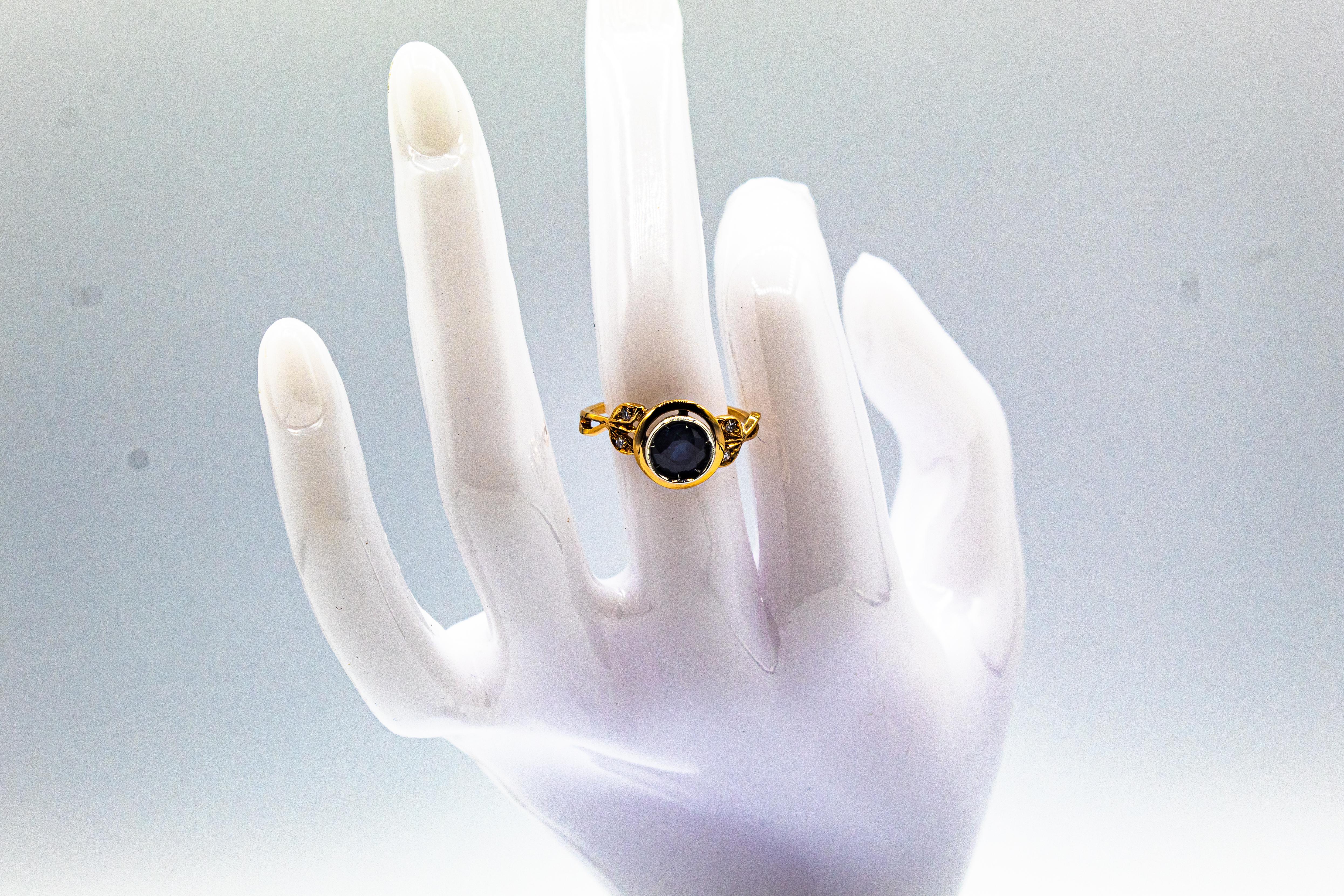 Bague de cocktail en or jaune, diamant blanc, saphir bleu et rubis, de style Art Nouveau en vente 8