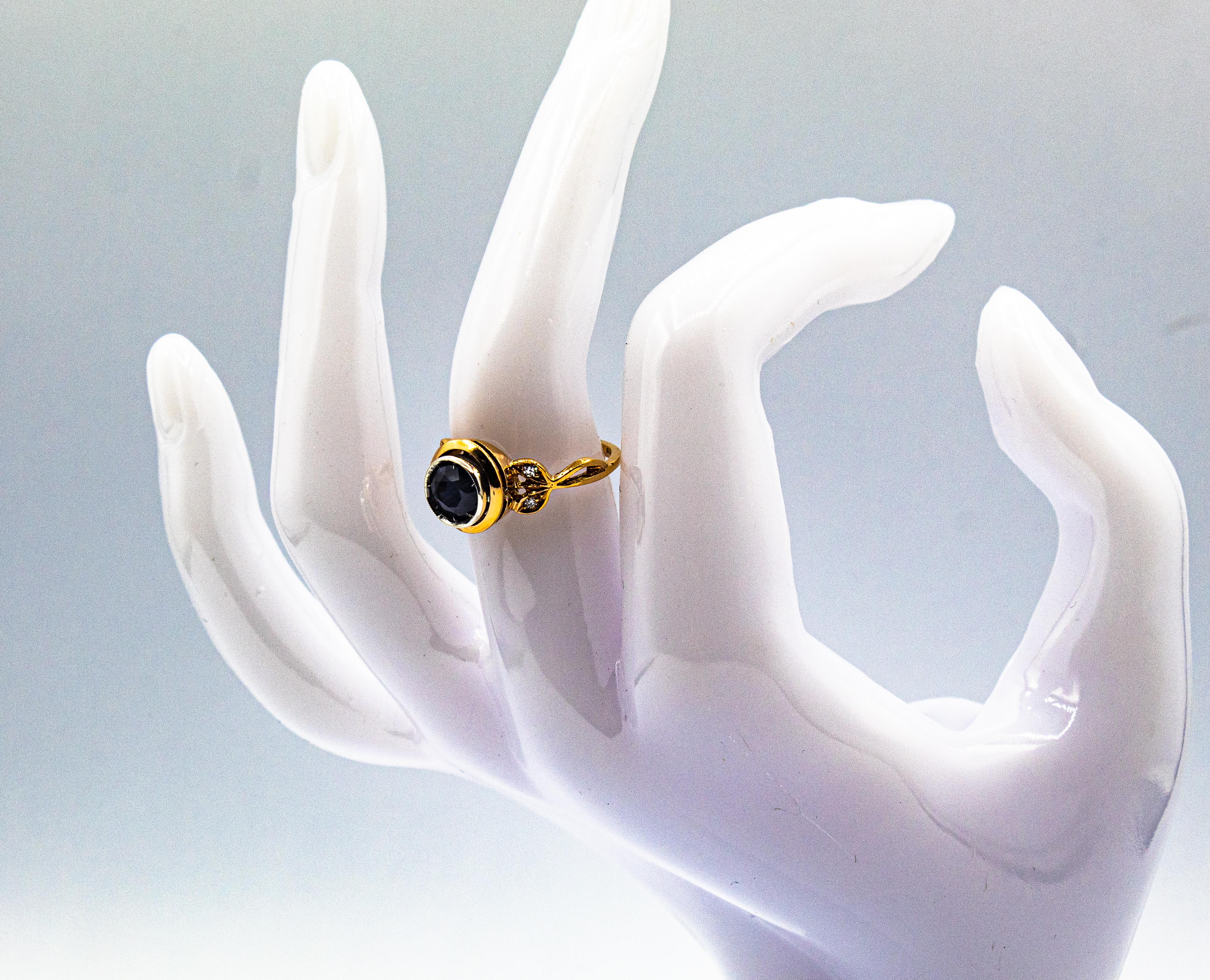 Bague de cocktail en or jaune, diamant blanc, saphir bleu et rubis, de style Art Nouveau en vente 9