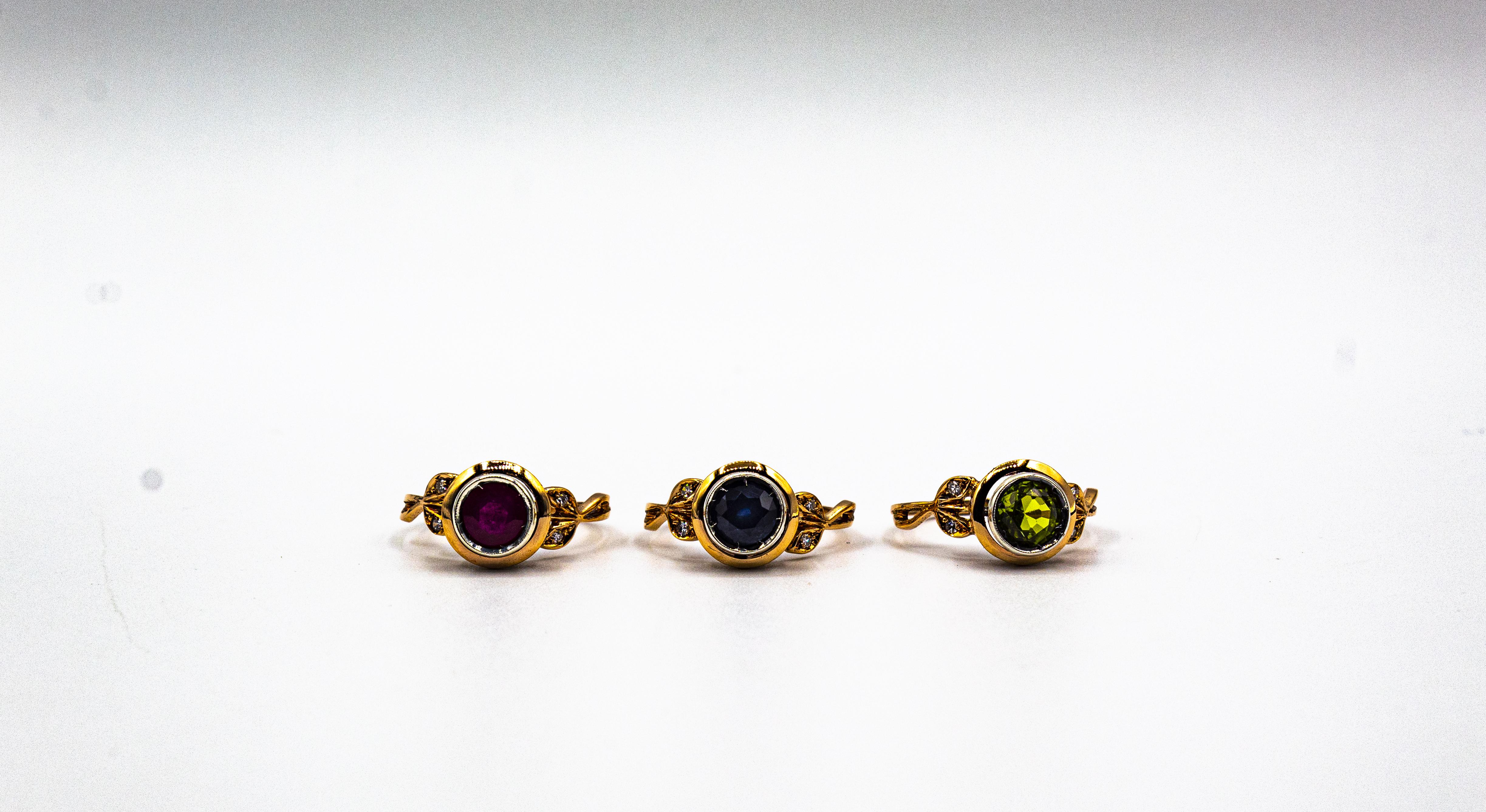 Art Nouveau Style White Diamond Blue Sapphire Ruby Yellow Gold Cocktail Ring For Sale 10