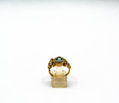 Art Nouveau Style White Diamond Blue Sapphire Ruby Yellow Gold Cocktail Ring