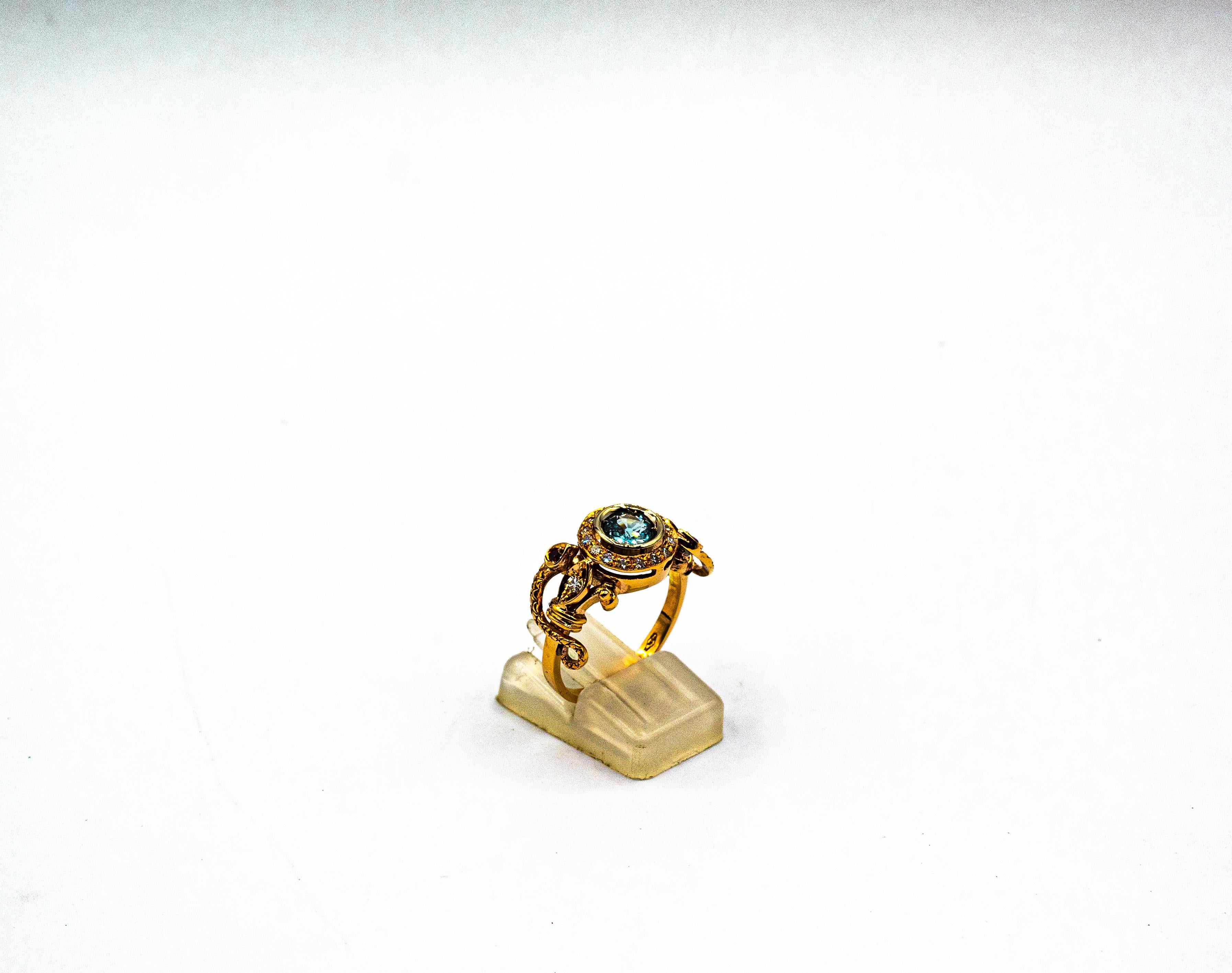 Art Deco Art Nouveau Style White Diamond Blue Sapphire Ruby Yellow Gold Cocktail Ring