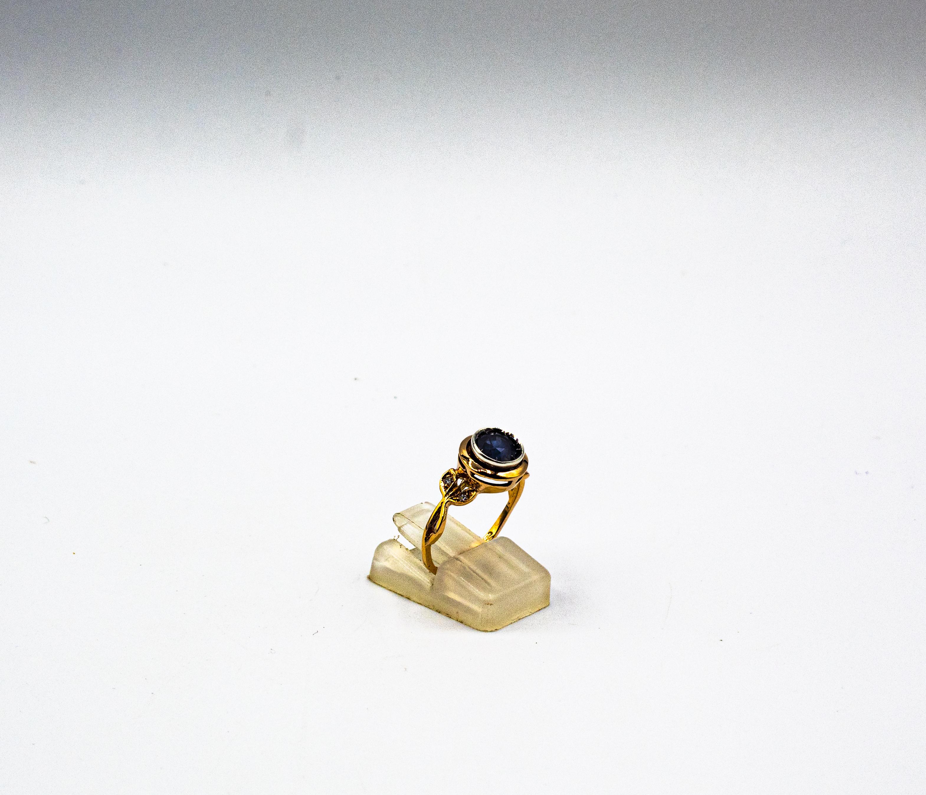 Art Nouveau Style White Diamond Blue Sapphire Ruby Yellow Gold Cocktail Ring In New Condition In Naples, IT