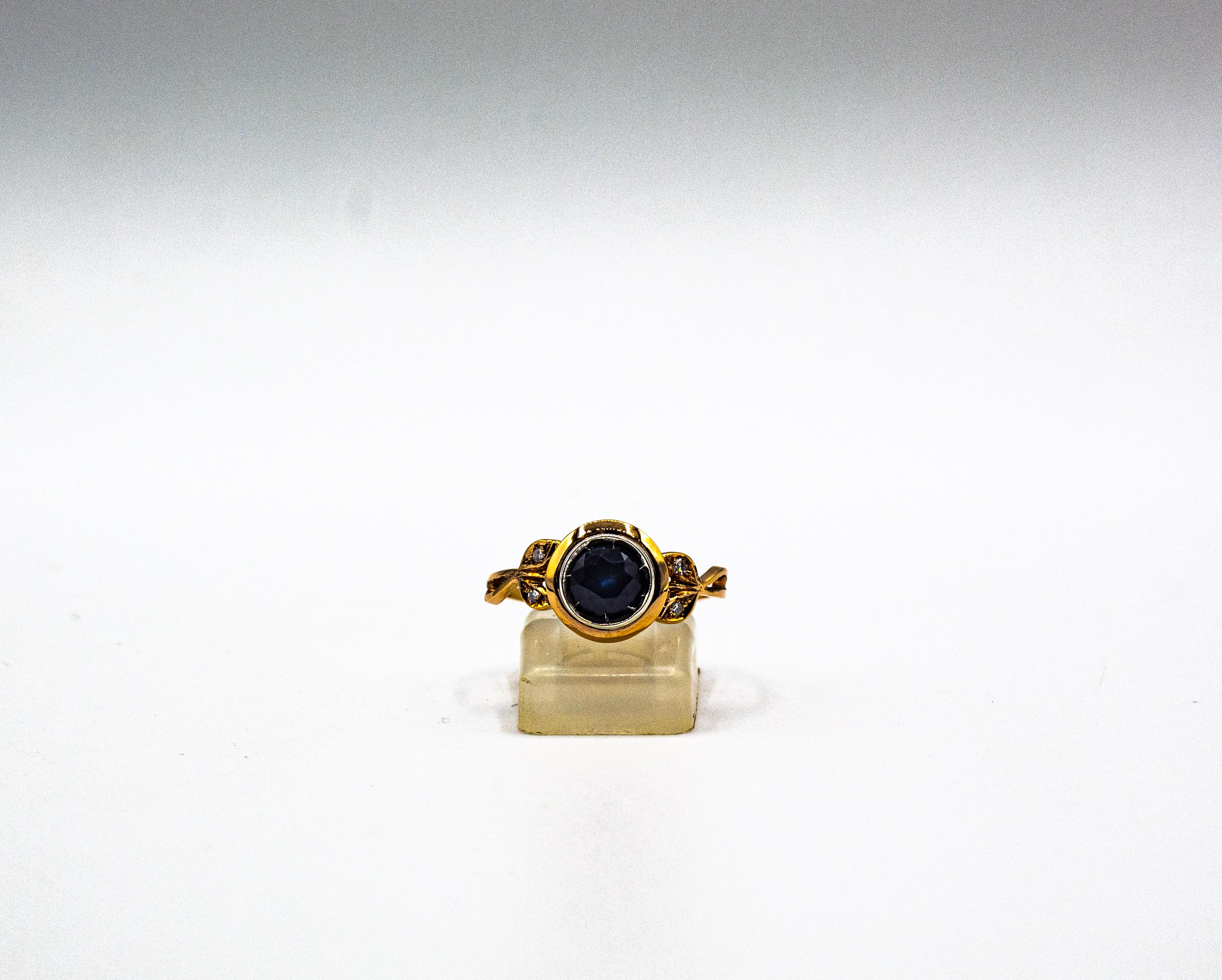 Art Nouveau Style White Diamond Blue Sapphire Ruby Yellow Gold Cocktail Ring For Sale 1