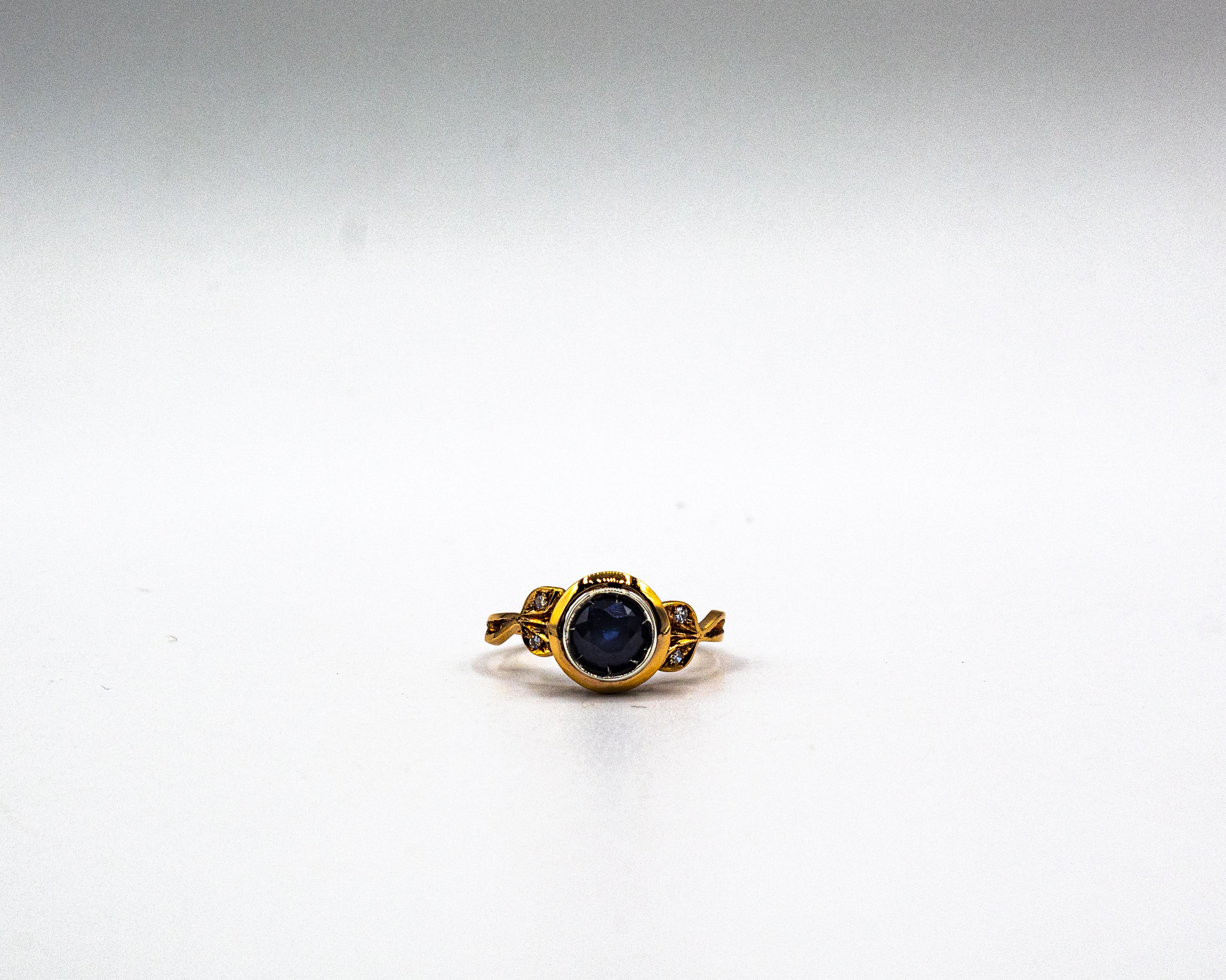 Art Nouveau Style White Diamond Blue Sapphire Ruby Yellow Gold Cocktail Ring 3