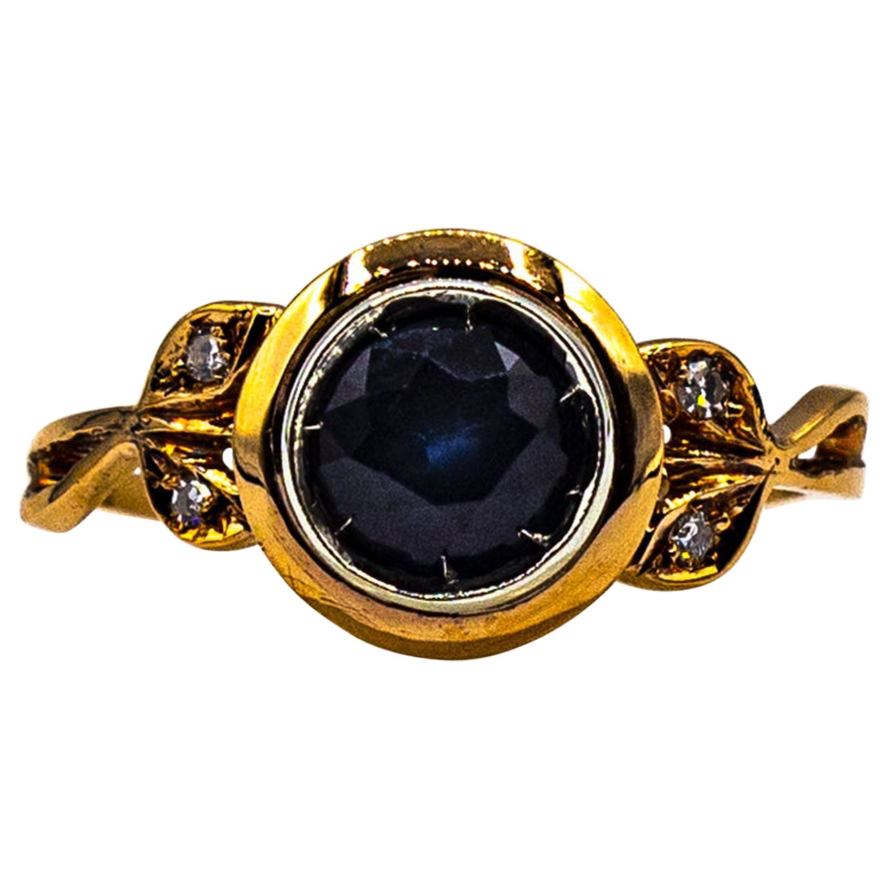 Art Nouveau Style White Diamond Blue Sapphire Ruby Yellow Gold Cocktail Ring