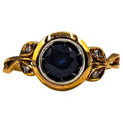 Vintage Art Nouveau Style White Diamond Blue Sapphire Ruby Yellow Gold Cocktail Ring