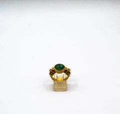 Art Nouveau Style White Diamond Cabochon Cut Emerald Yellow Gold Cocktail Ring