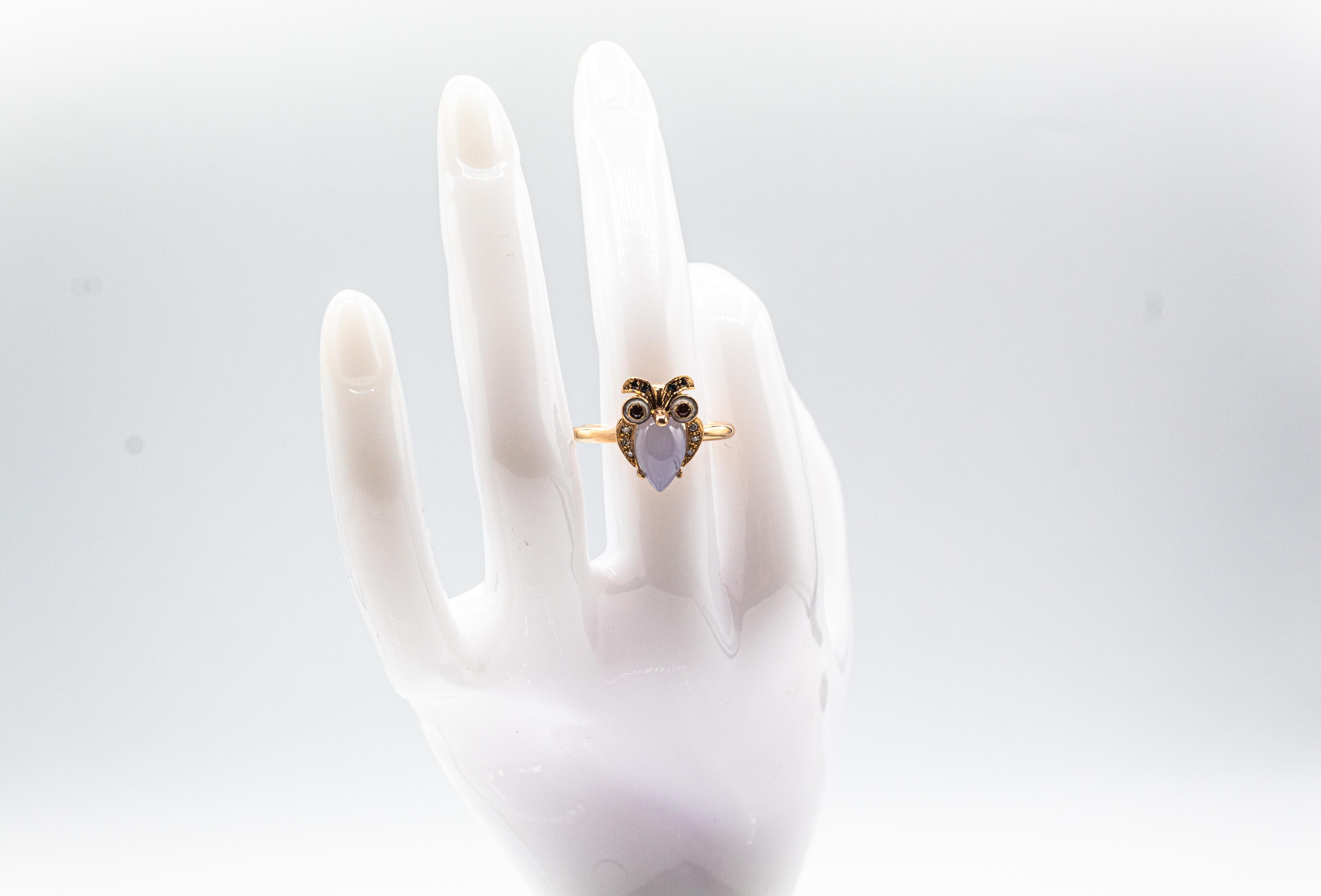 Art Nouveau Style White Diamond Chalcedony Yellow Gold Cocktail 