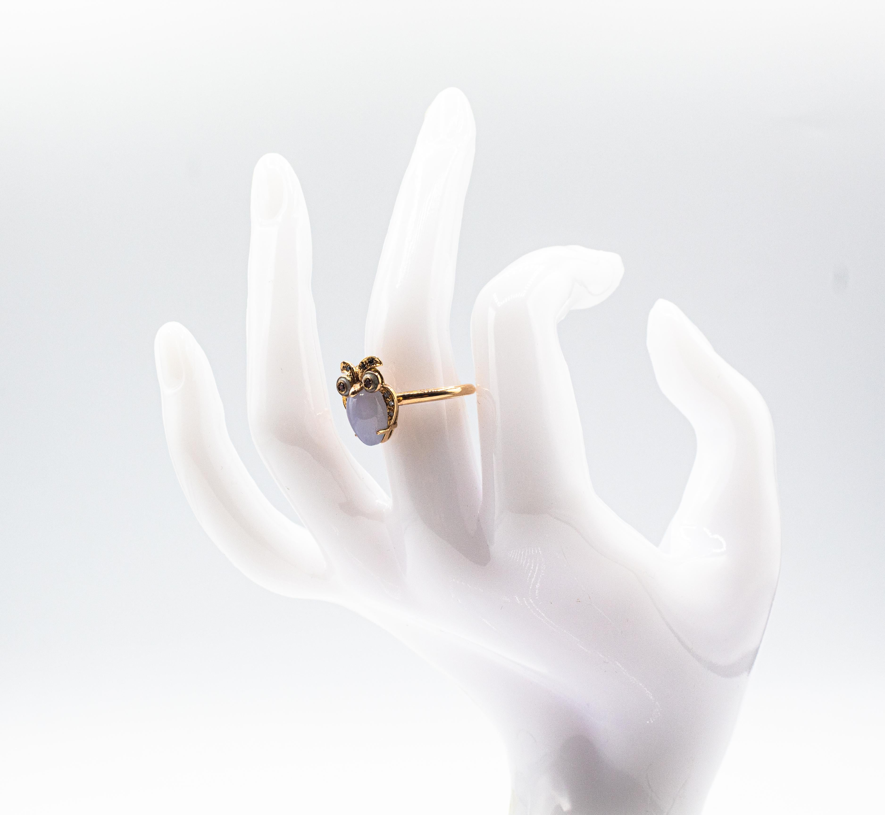 Art Nouveau Style White Diamond Chalcedony Yellow Gold Cocktail 